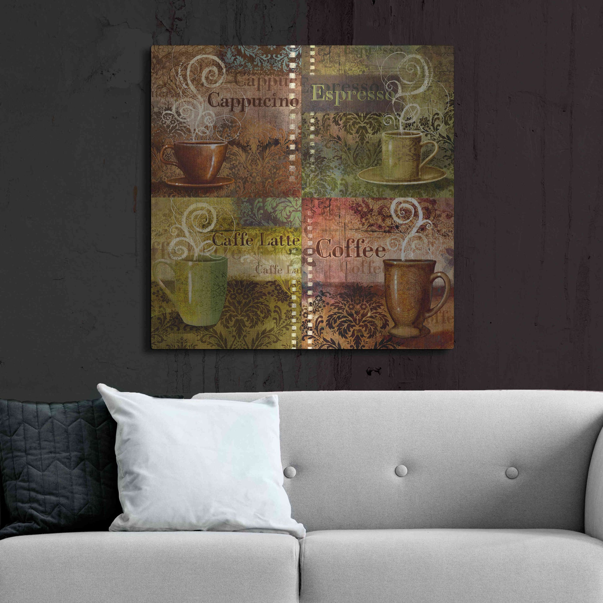 Luxe Metal Art 'Coffee 5 Four Coffees' by Viv Eisner, Metal Wall Art,36x36