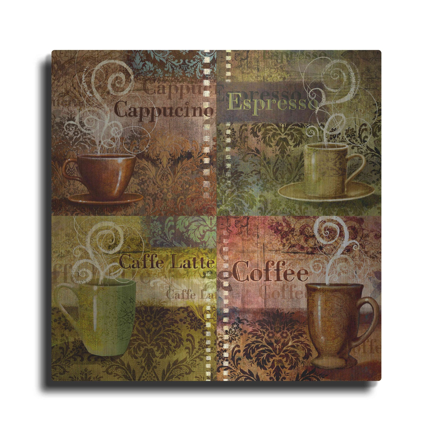 Luxe Metal Art 'Coffee 5 Four Coffees' by Viv Eisner, Metal Wall Art