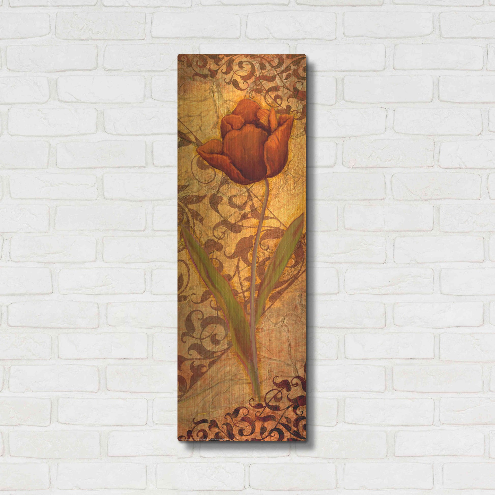 Luxe Metal Art 'Red Tulip Two' by Viv Eisner, Metal Wall Art,12x36