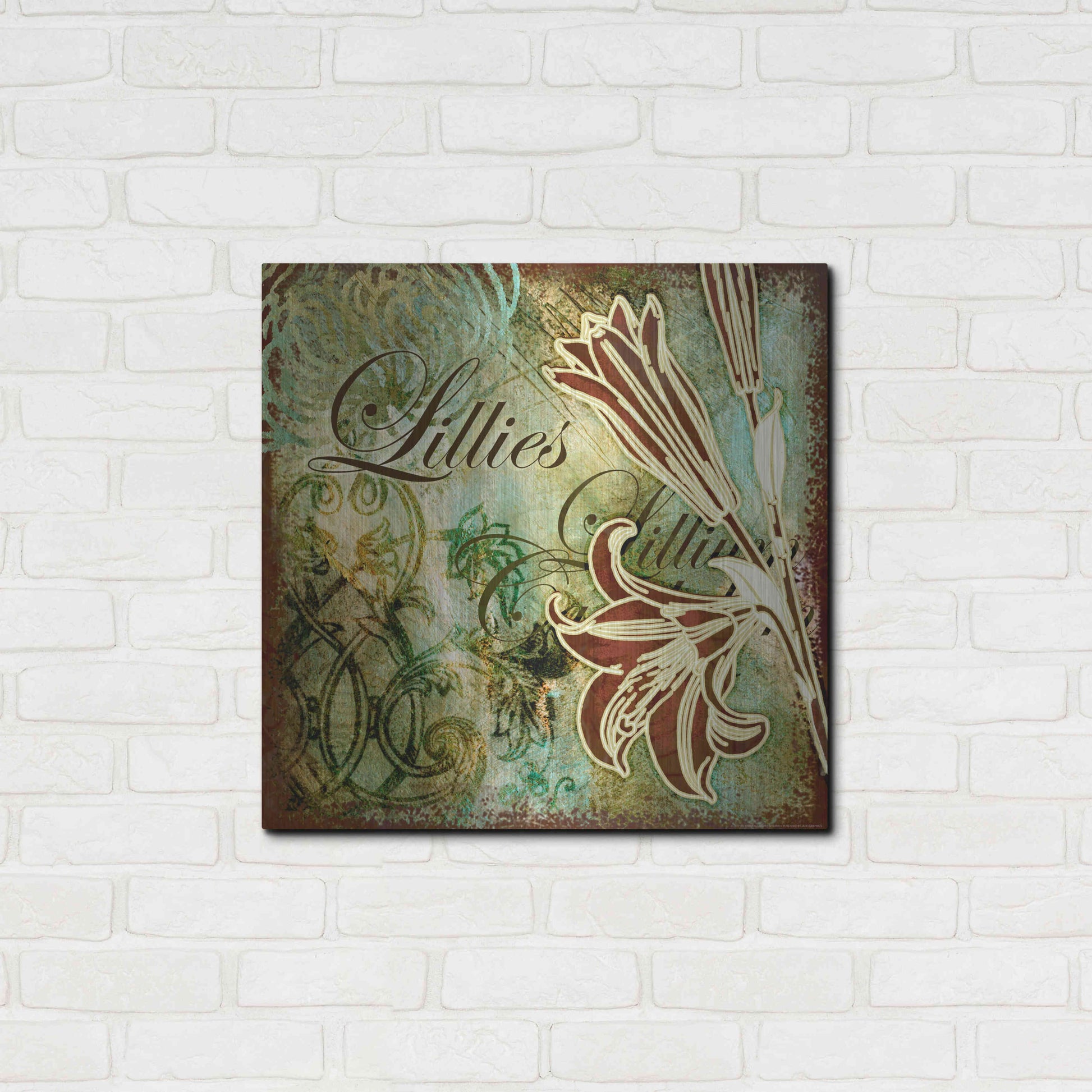 Luxe Metal Art 'Lilies 1' by Viv Eisner, Metal Wall Art,24x24