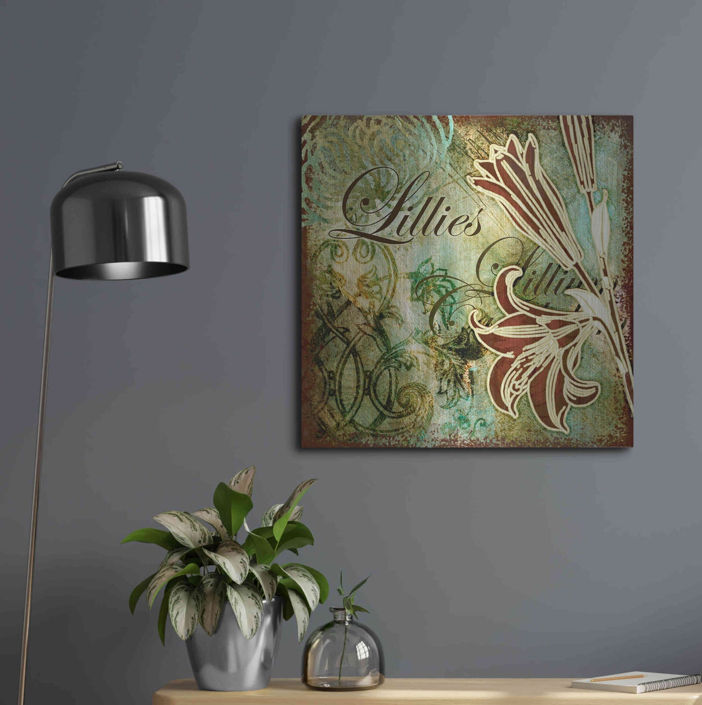 Luxe Metal Art 'Lilies 1' by Viv Eisner, Metal Wall Art,24x24