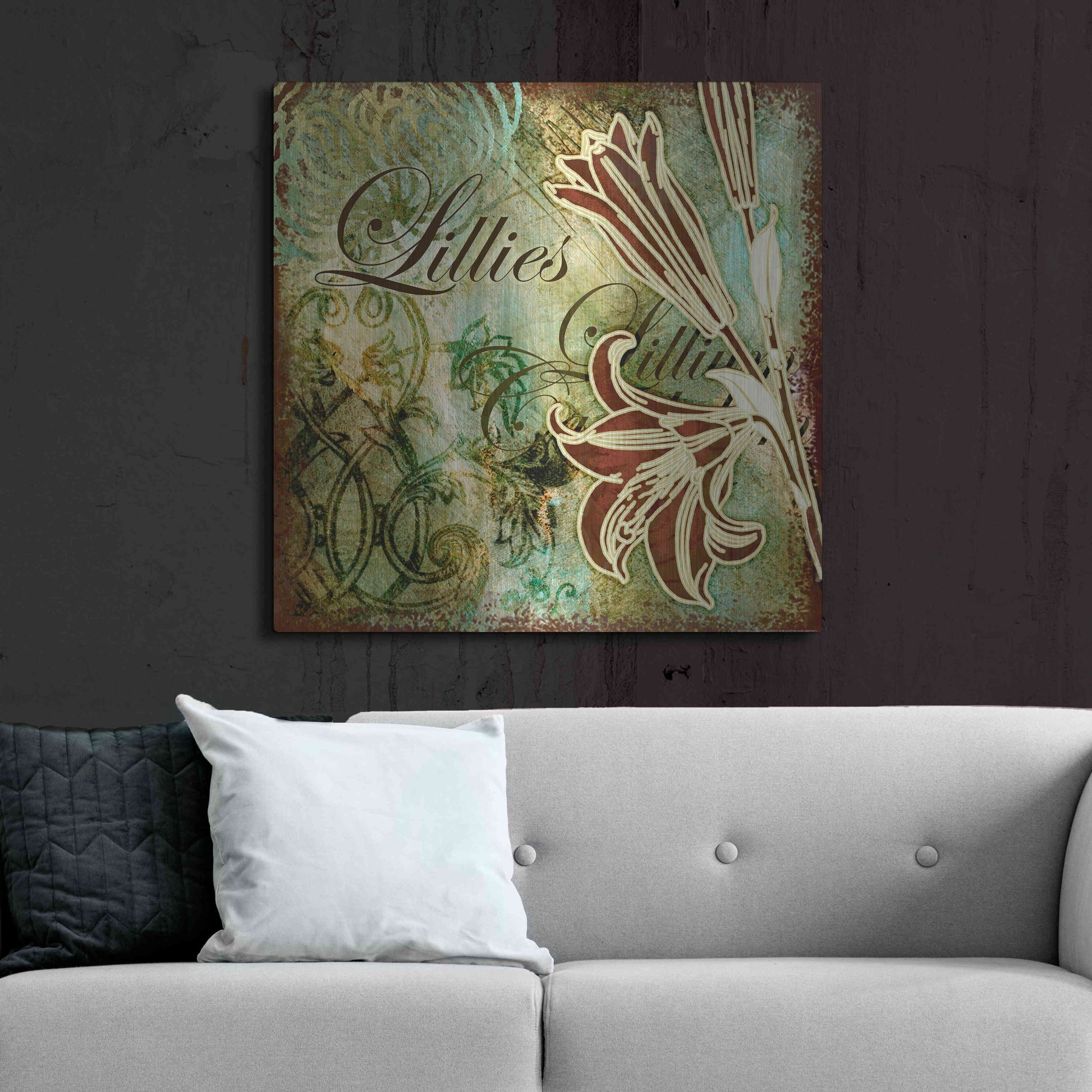 Luxe Metal Art 'Lilies 1' by Viv Eisner, Metal Wall Art,36x36