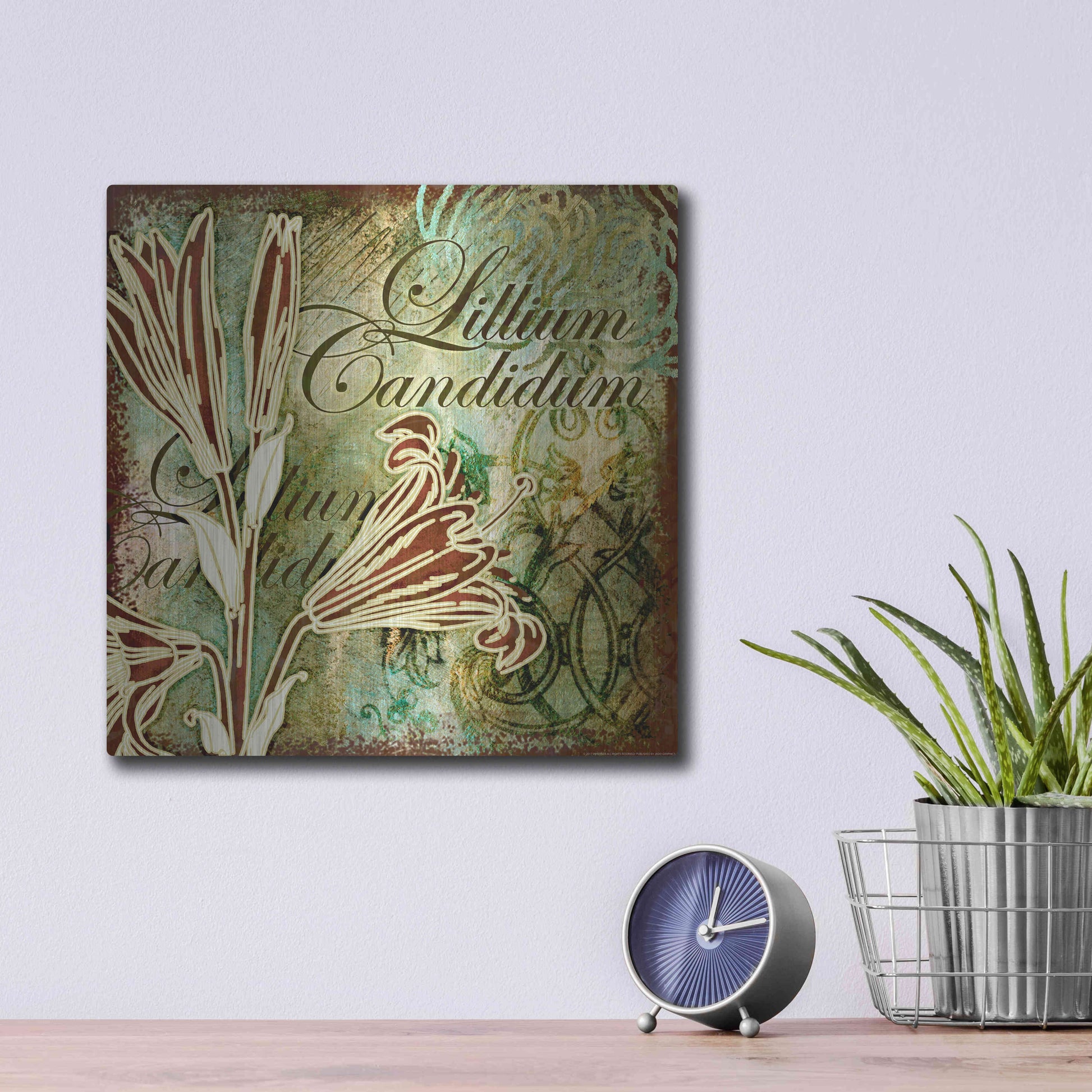 Luxe Metal Art 'Lilies 2' by Viv Eisner, Metal Wall Art,12x12