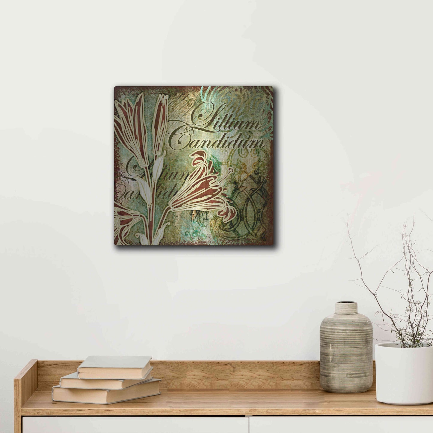 Luxe Metal Art 'Lilies 2' by Viv Eisner, Metal Wall Art,12x12