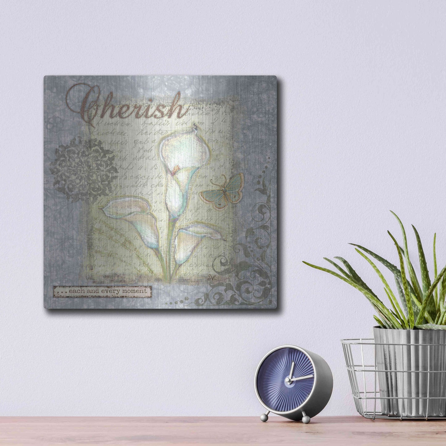 Luxe Metal Art 'Word 2 Cherish' by Viv Eisner, Metal Wall Art,12x12