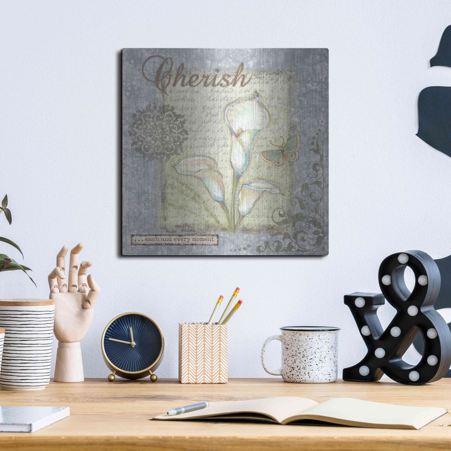 Luxe Metal Art 'Word 2 Cherish' by Viv Eisner, Metal Wall Art,12x12