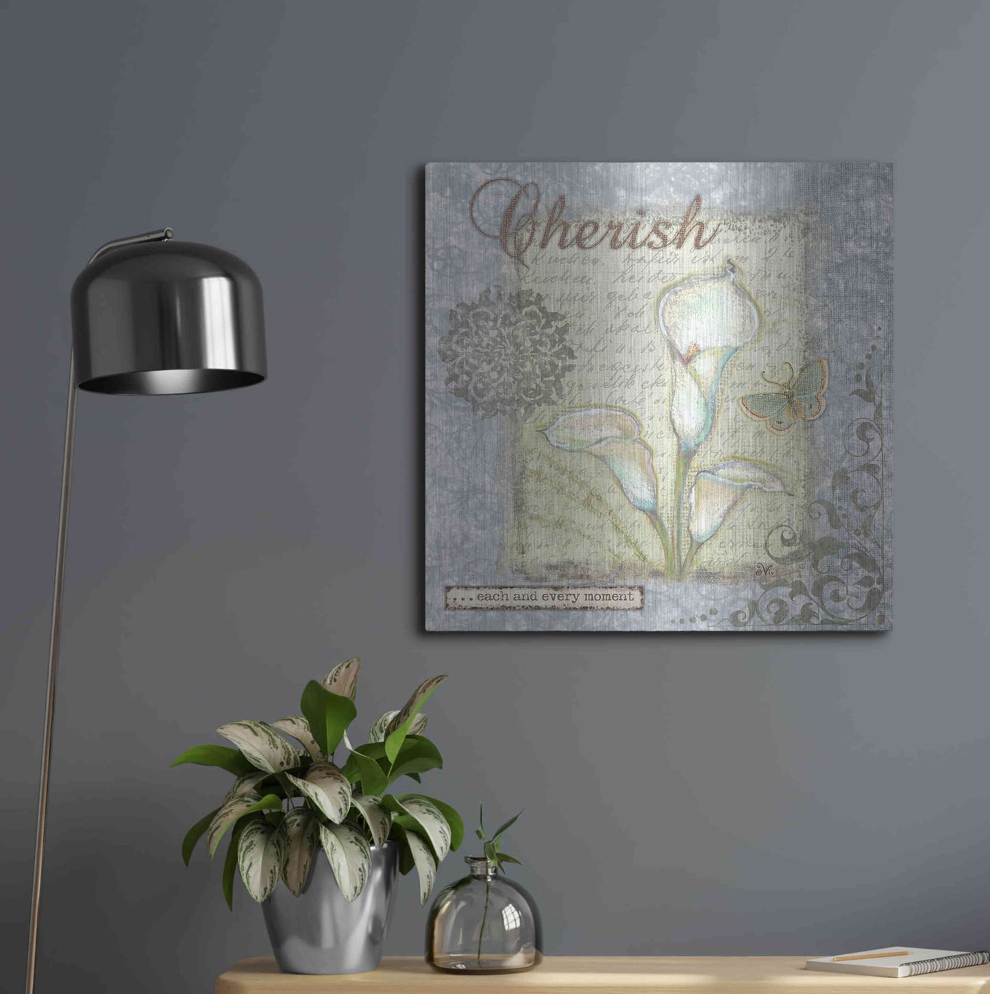 Luxe Metal Art 'Word 2 Cherish' by Viv Eisner, Metal Wall Art,24x24