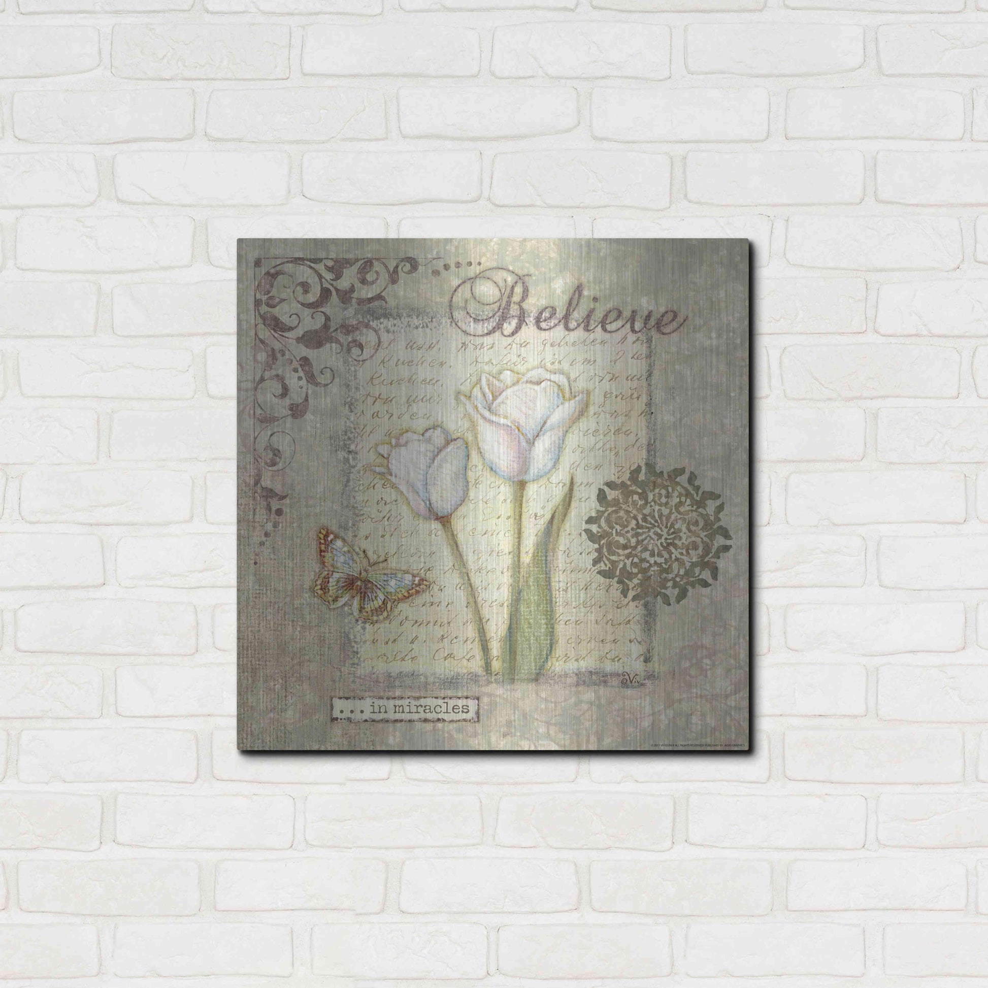 Luxe Metal Art 'Word 3 Believe' by Viv Eisner, Metal Wall Art,24x24
