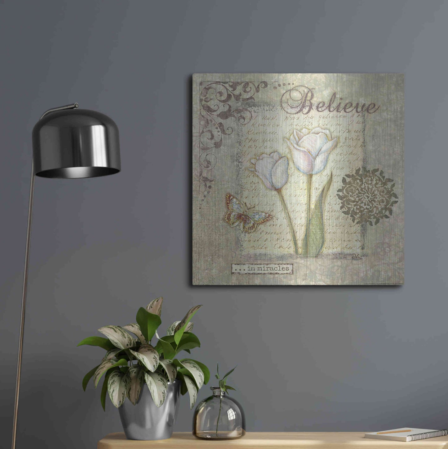 Luxe Metal Art 'Word 3 Believe' by Viv Eisner, Metal Wall Art,24x24