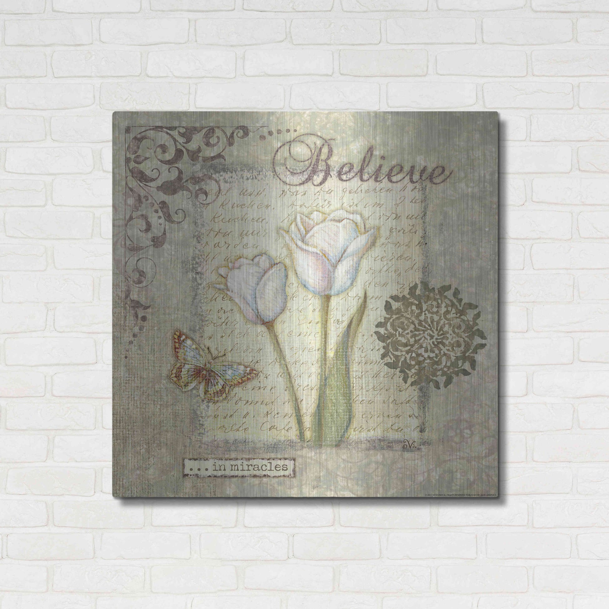 Luxe Metal Art 'Word 3 Believe' by Viv Eisner, Metal Wall Art,36x36