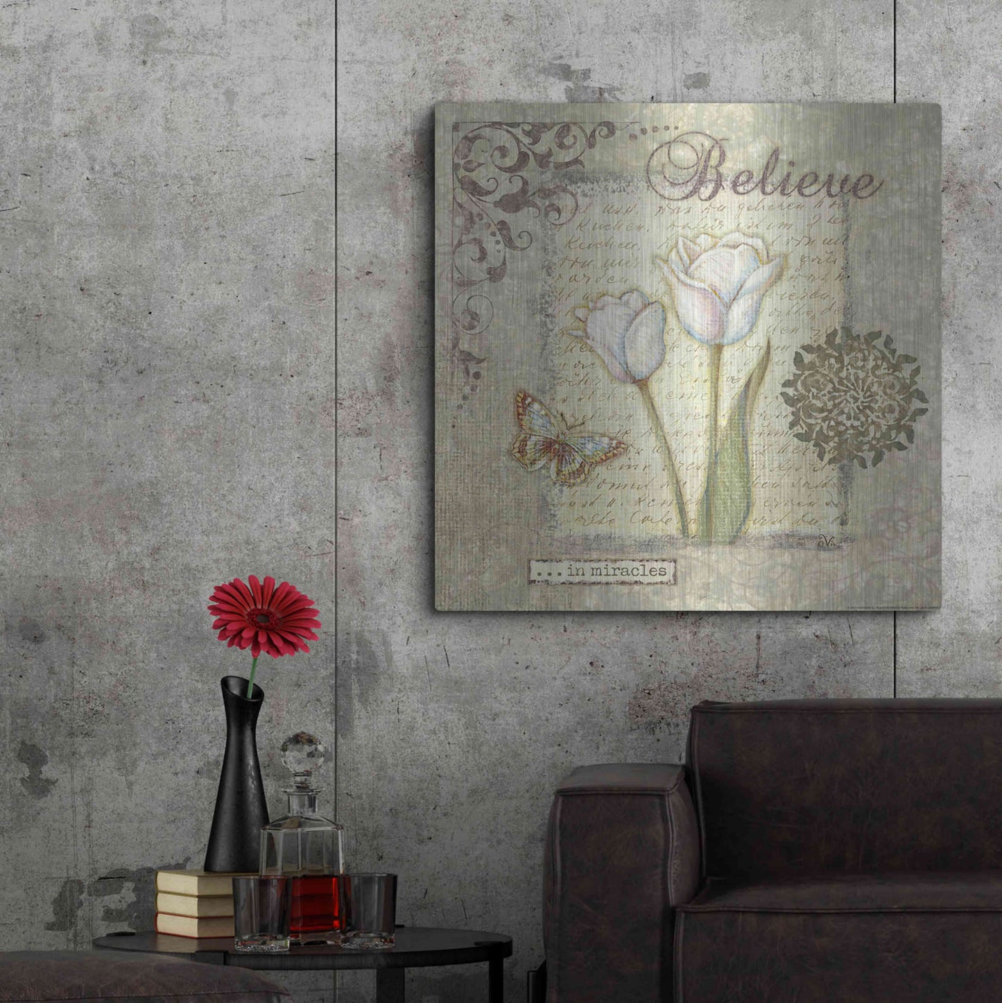 Luxe Metal Art 'Word 3 Believe' by Viv Eisner, Metal Wall Art,36x36