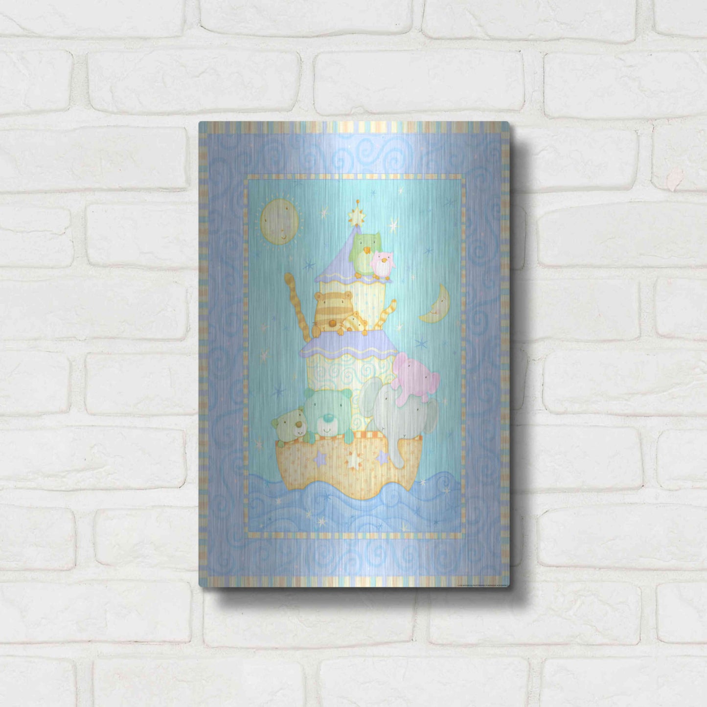 Luxe Metal Art 'Ark 2 Blue' by Viv Eisner, Metal Wall Art,12x16