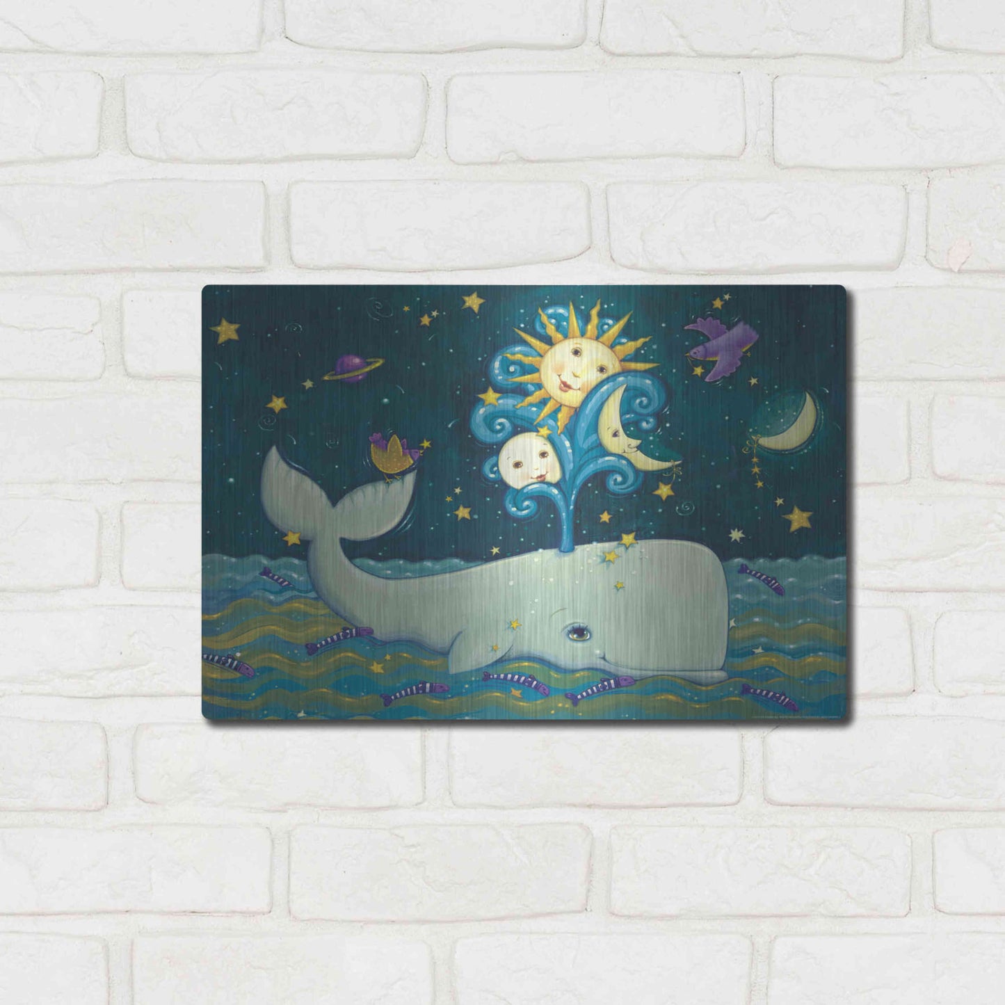 Luxe Metal Art 'Sunny Whale' by Viv Eisner, Metal Wall Art,16x12