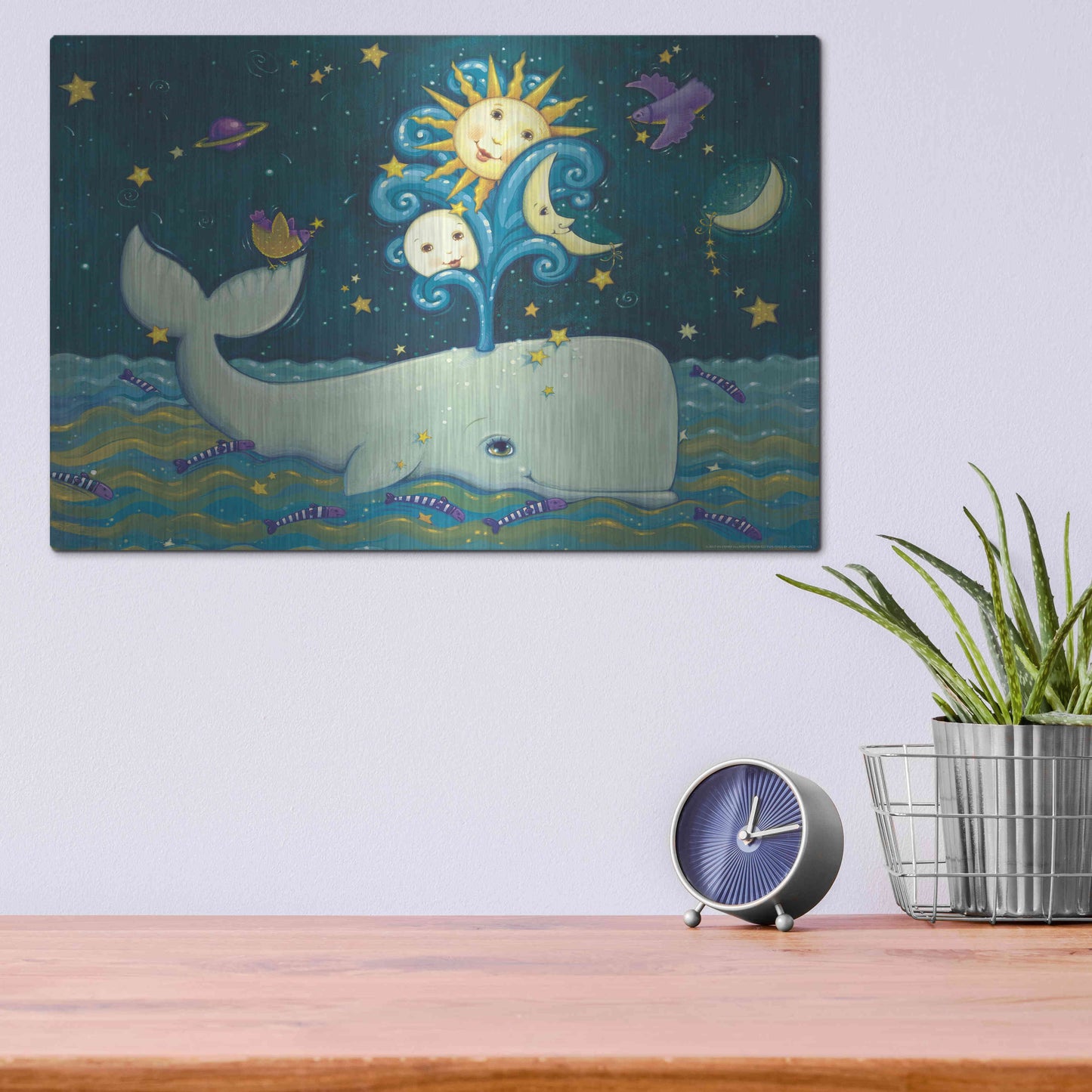 Luxe Metal Art 'Sunny Whale' by Viv Eisner, Metal Wall Art,16x12