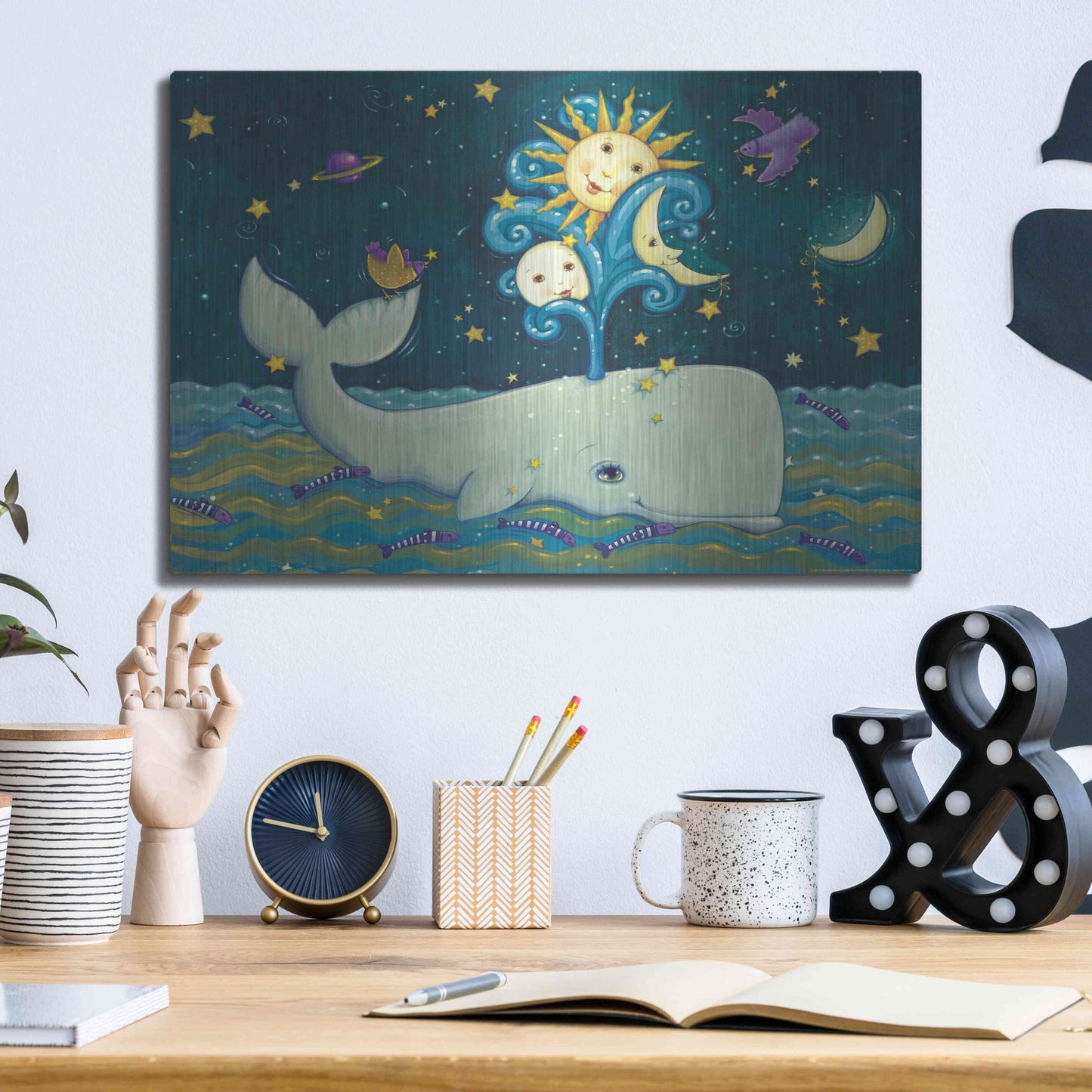 Luxe Metal Art 'Sunny Whale' by Viv Eisner, Metal Wall Art,16x12