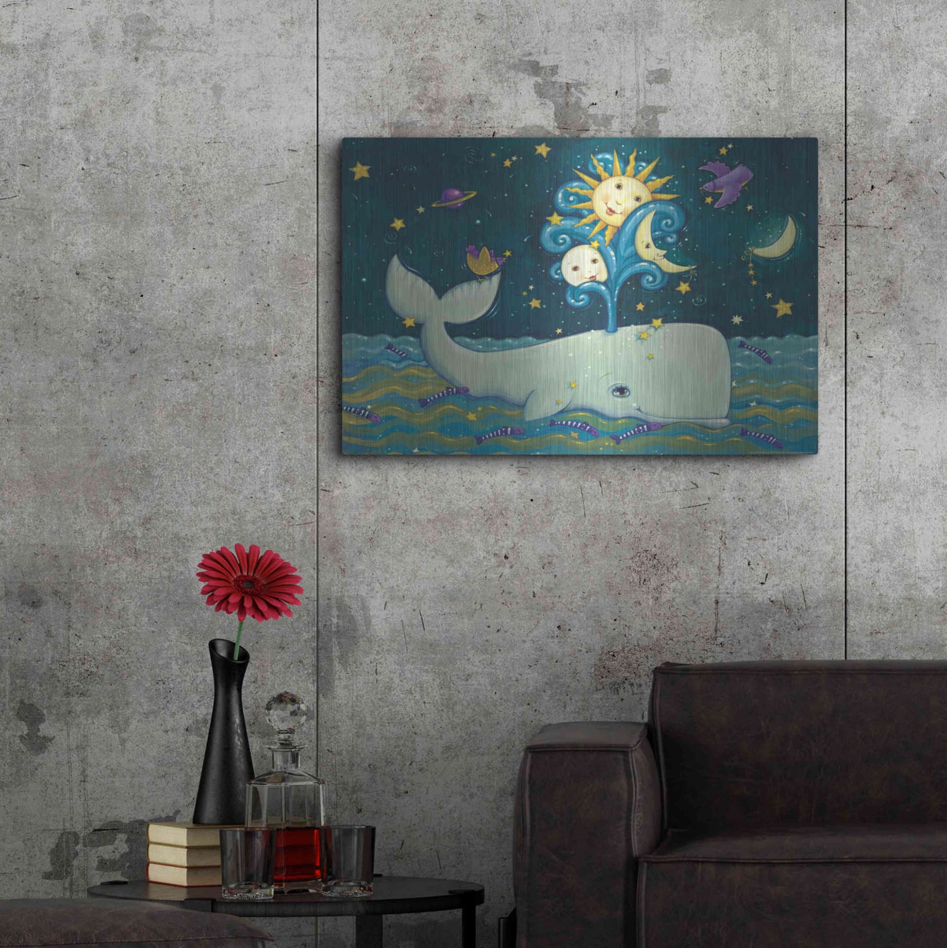 Luxe Metal Art 'Sunny Whale' by Viv Eisner, Metal Wall Art,36x24