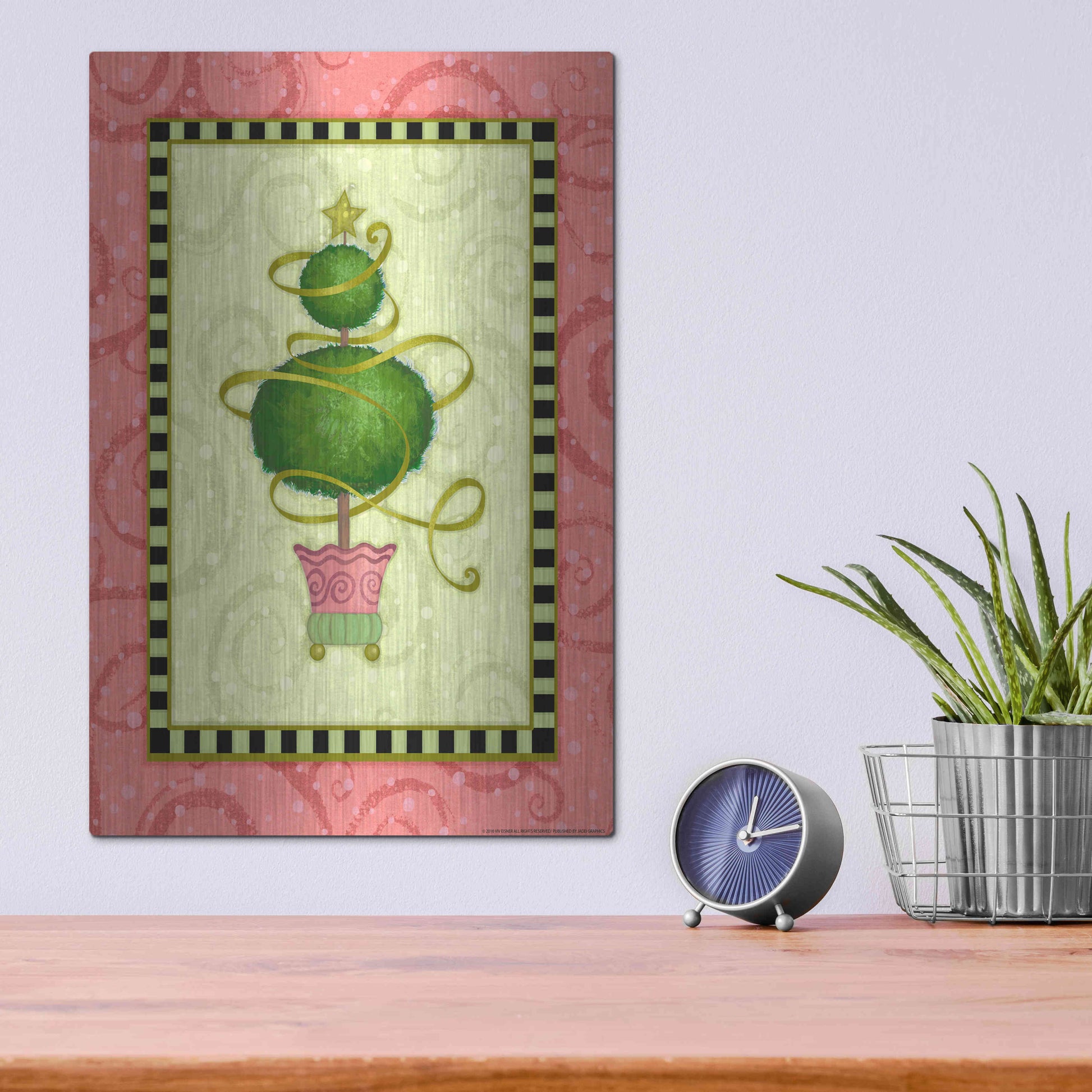 Luxe Metal Art 'Holiday Tree 1' by Viv Eisner, Metal Wall Art,12x16