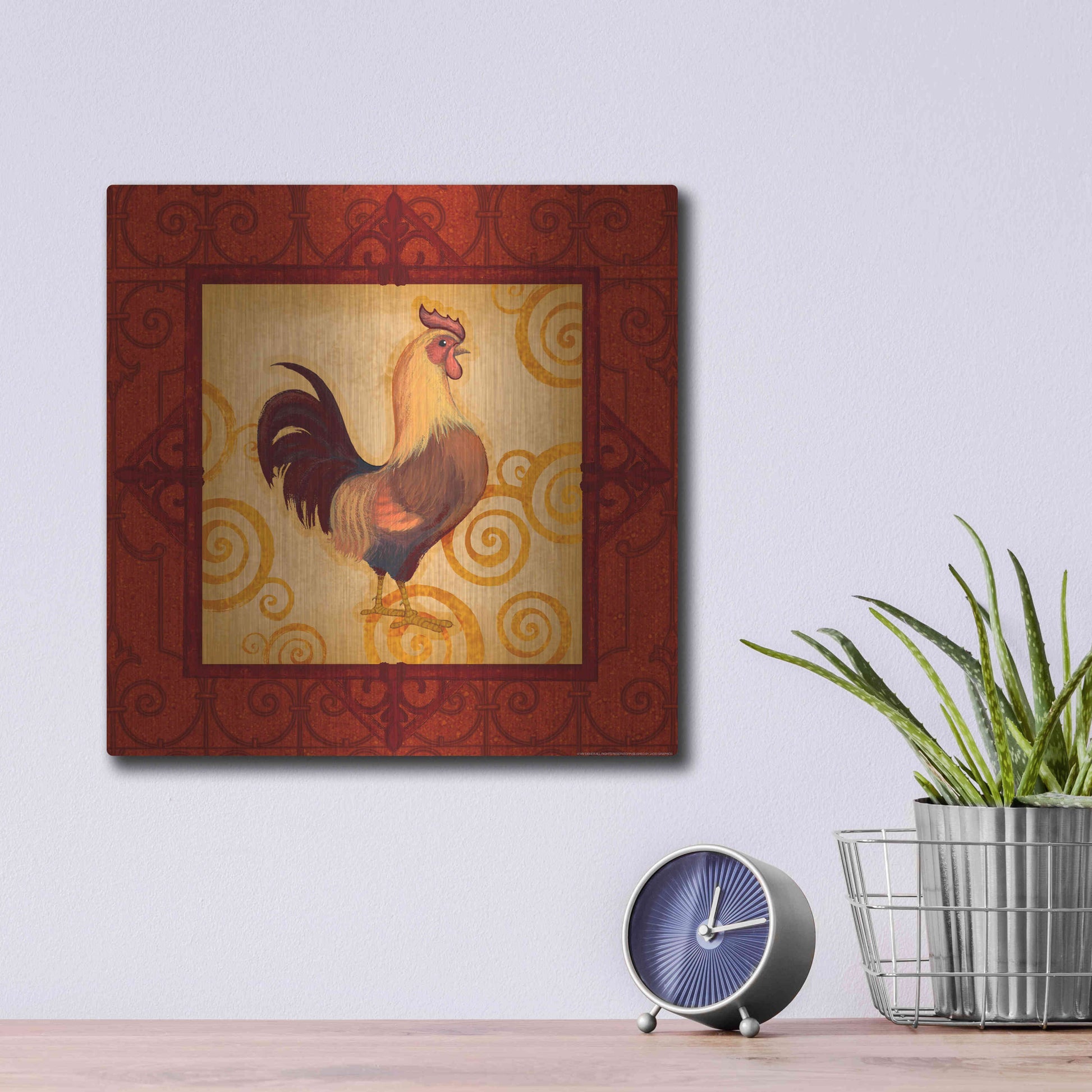 Luxe Metal Art 'Rooster 1' by Viv Eisner, Metal Wall Art,12x12