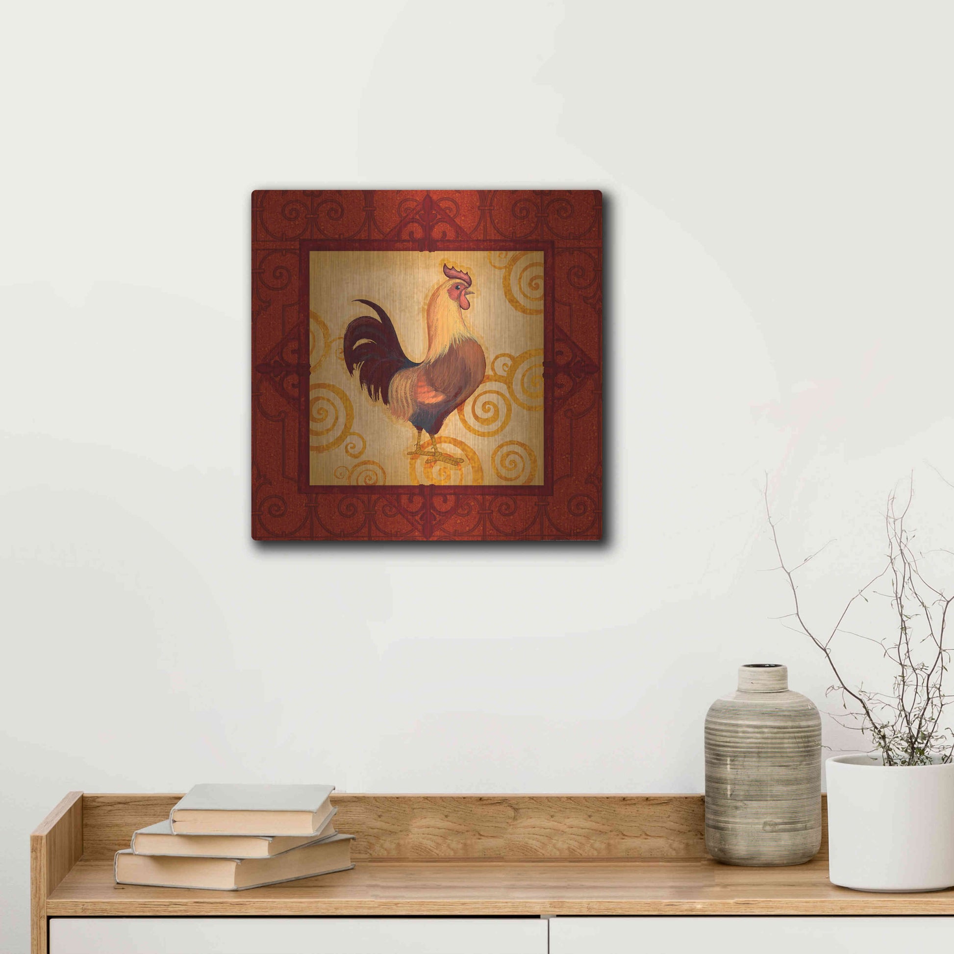 Luxe Metal Art 'Rooster 1' by Viv Eisner, Metal Wall Art,12x12