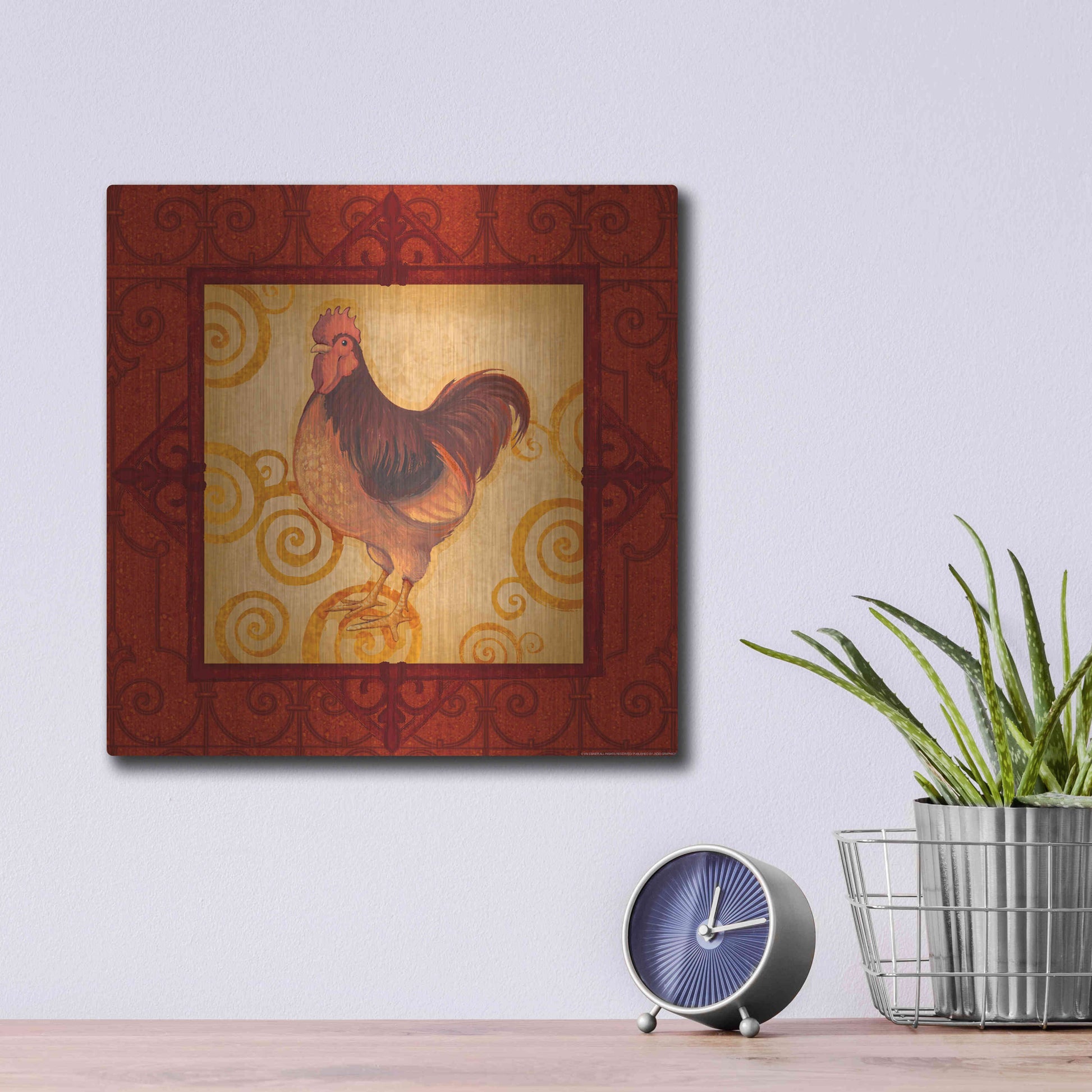 Luxe Metal Art 'Rooster 3' by Viv Eisner, Metal Wall Art,12x12