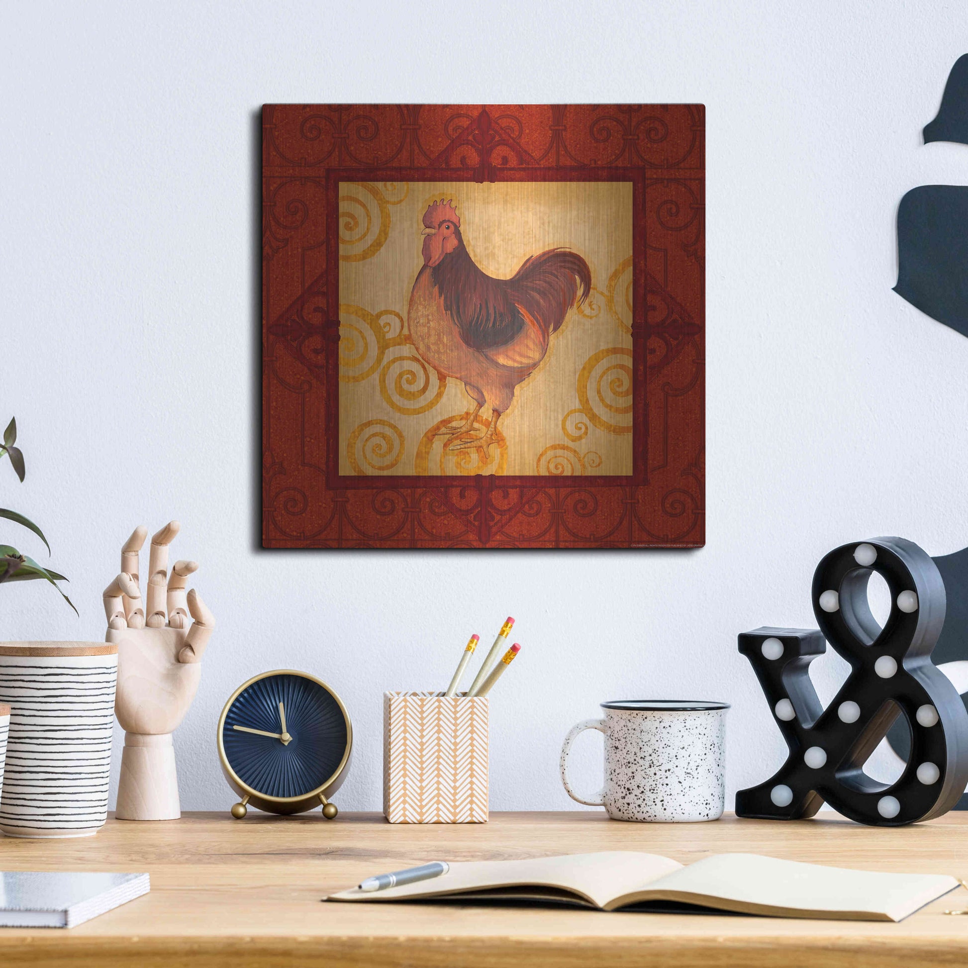 Luxe Metal Art 'Rooster 3' by Viv Eisner, Metal Wall Art,12x12