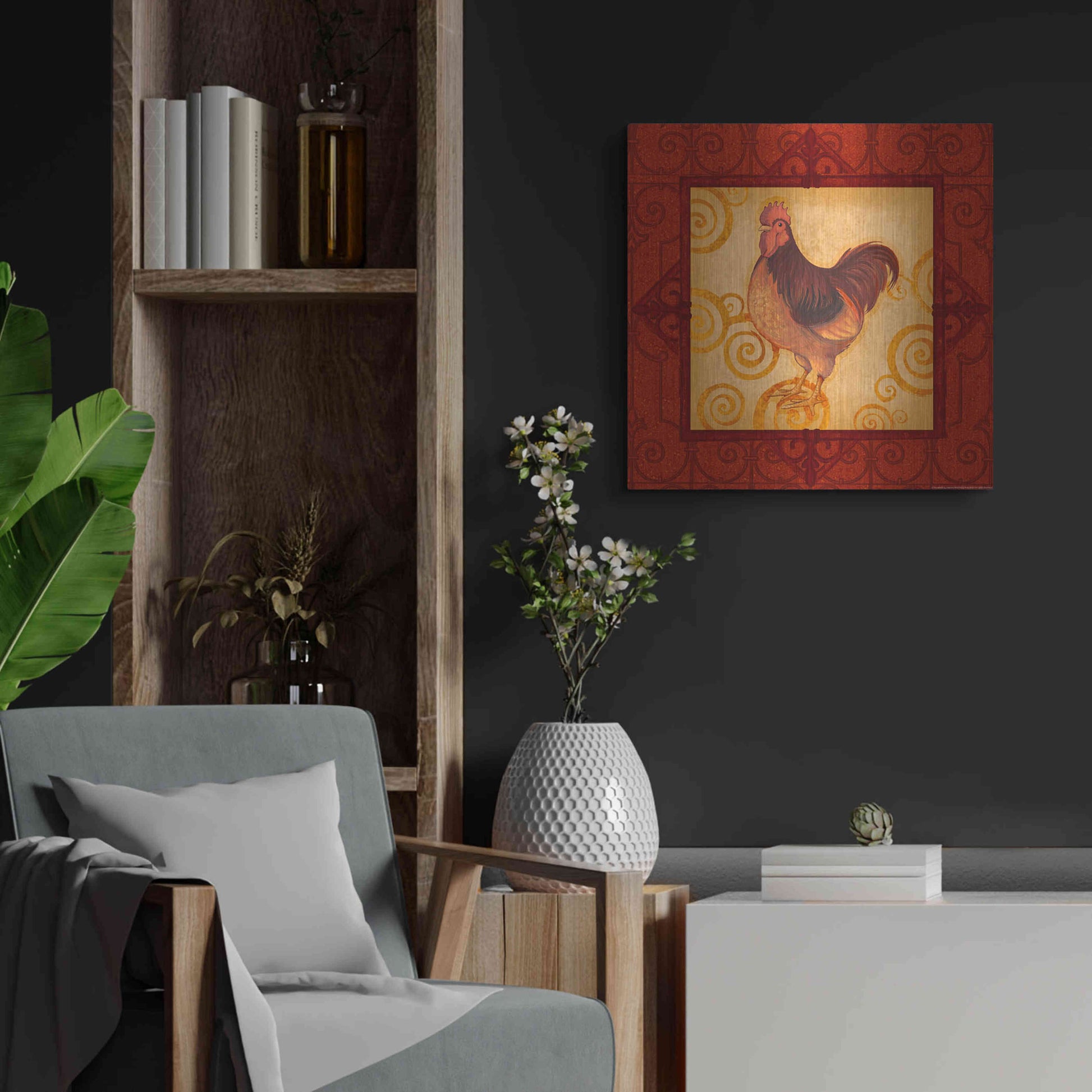 Luxe Metal Art 'Rooster 3' by Viv Eisner, Metal Wall Art,24x24