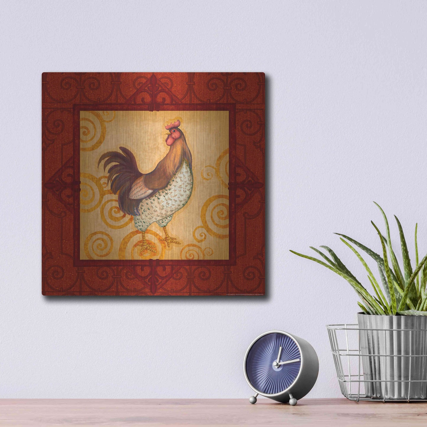 Luxe Metal Art 'Rooster 4' by Viv Eisner, Metal Wall Art,12x12