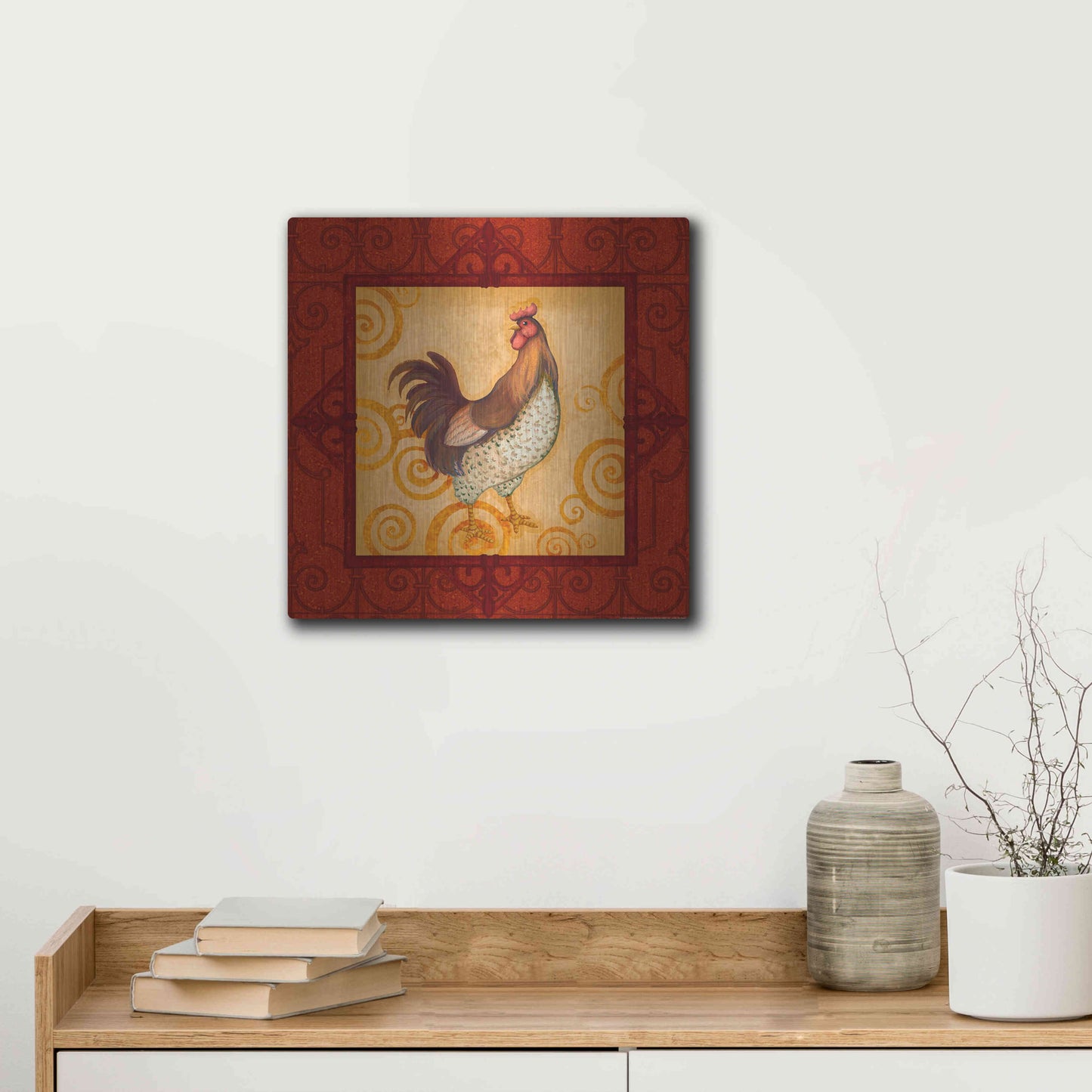 Luxe Metal Art 'Rooster 4' by Viv Eisner, Metal Wall Art,12x12