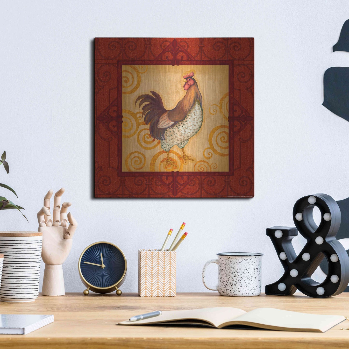 Luxe Metal Art 'Rooster 4' by Viv Eisner, Metal Wall Art,12x12