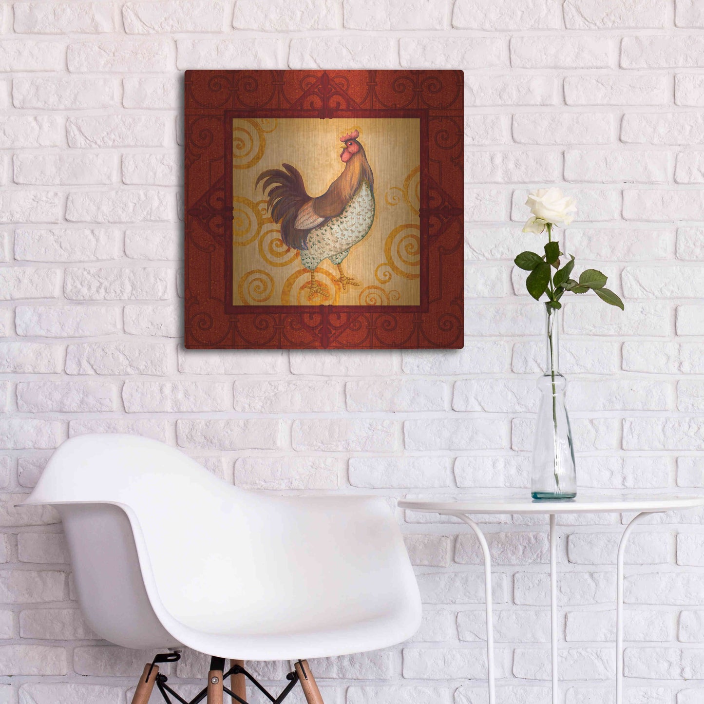 Luxe Metal Art 'Rooster 4' by Viv Eisner, Metal Wall Art,24x24