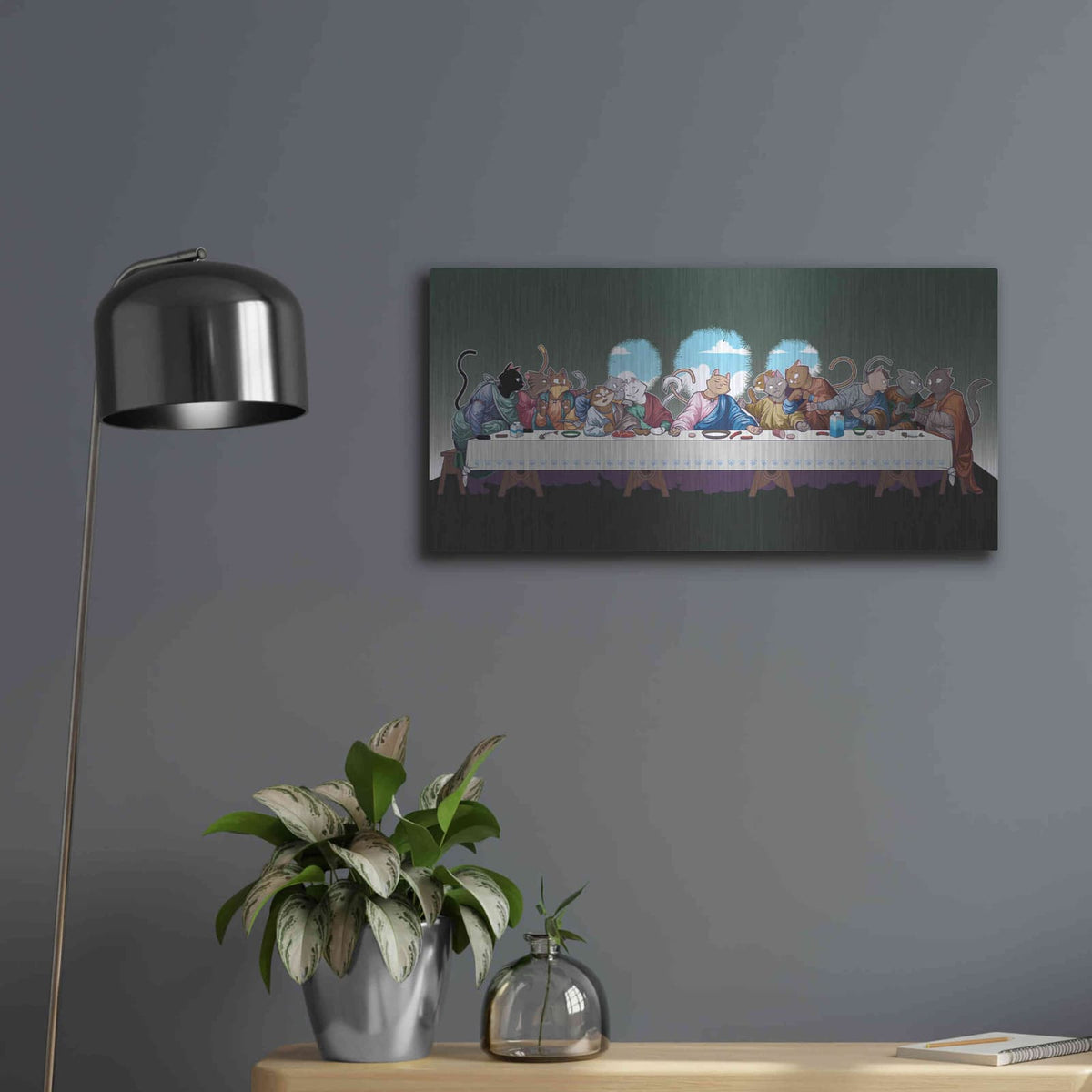 'The Cat's Last Supper' by Maxim – Metal Wall Art, 24x12 room view