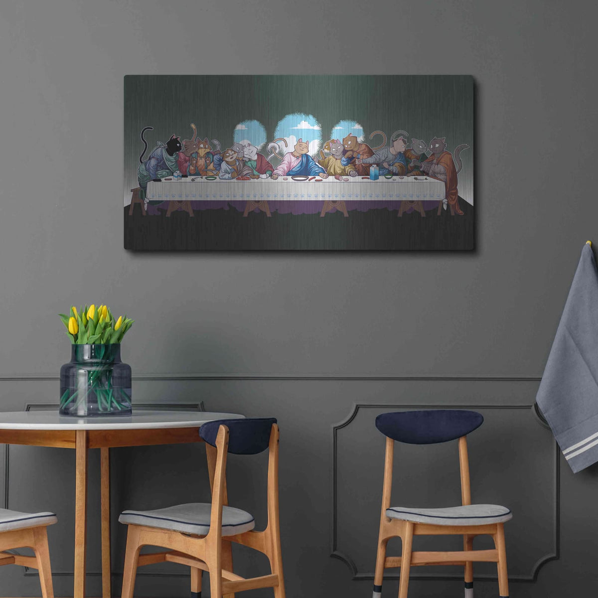 'The Cat's Last Supper' by Maxim – Metal Wall Art, 48x24 room view