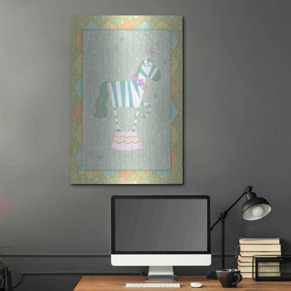 Luxe Metal Art 'Circus 3 Zebra' by Viv Eisner, Metal Wall Art,24x36