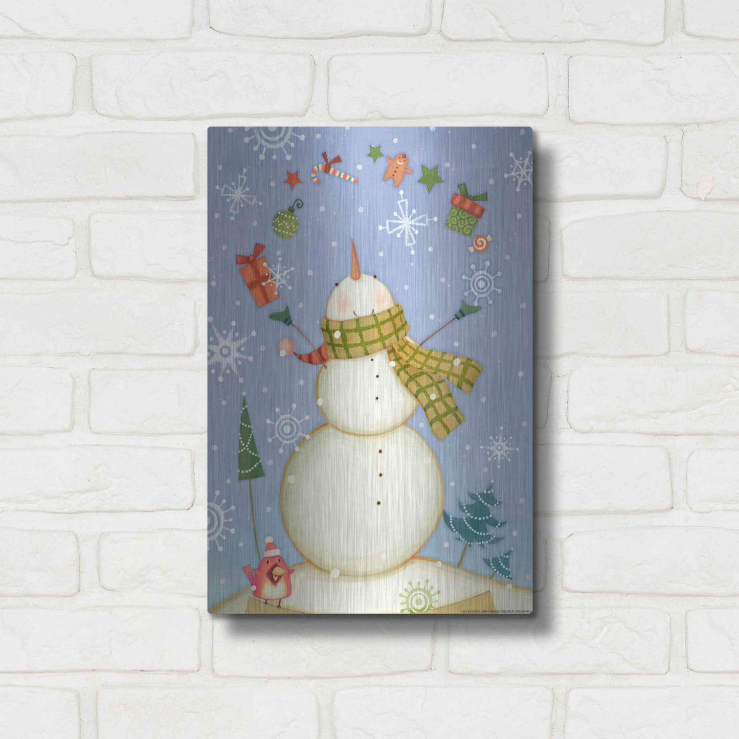 Luxe Metal Art 'Snowman 1 Nb' by Viv Eisner, Metal Wall Art,12x16