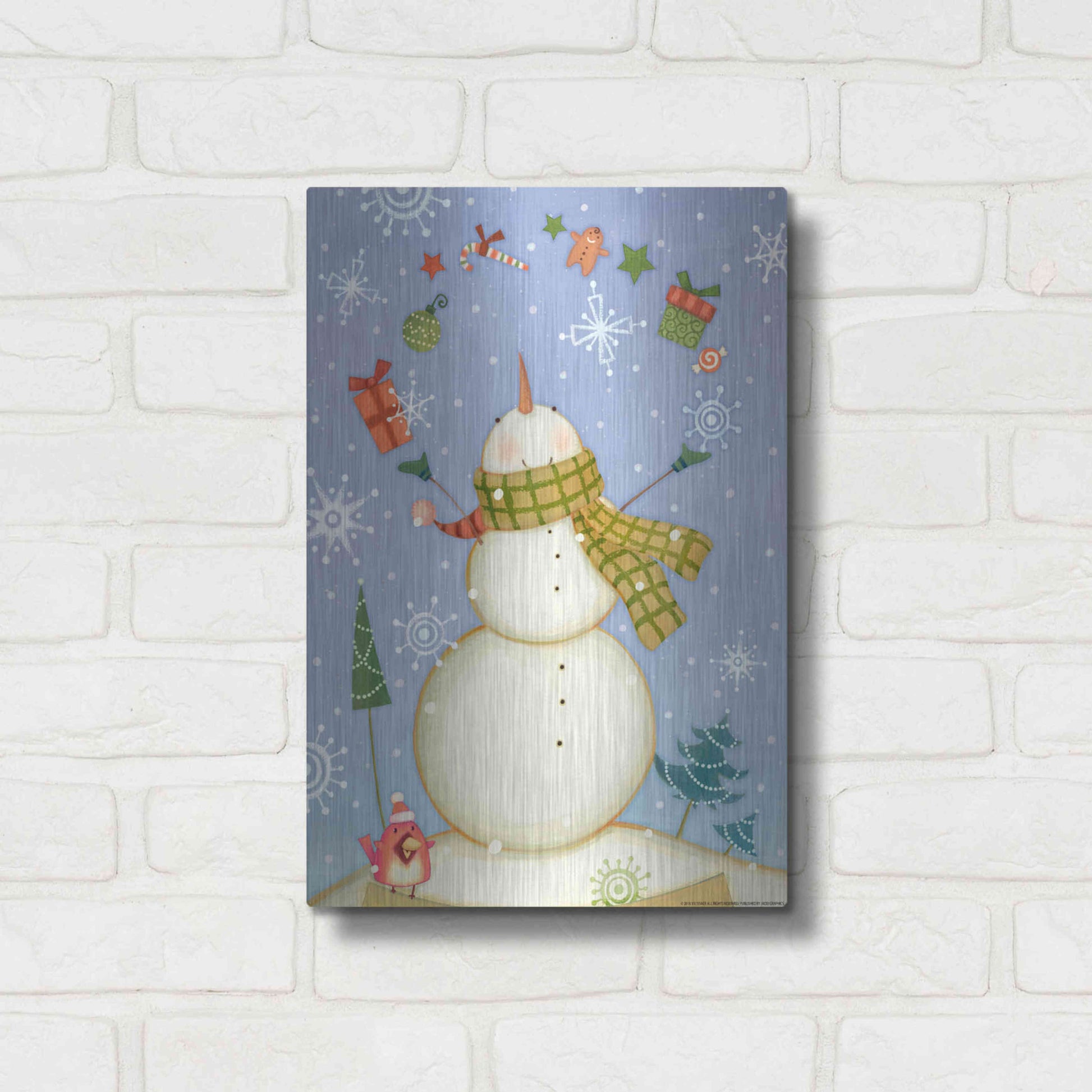 Luxe Metal Art 'Snowman 1 Nb' by Viv Eisner, Metal Wall Art,12x16