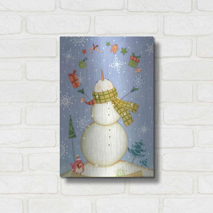 Luxe Metal Art 'Snowman 1 Nb' by Viv Eisner, Metal Wall Art,12x16
