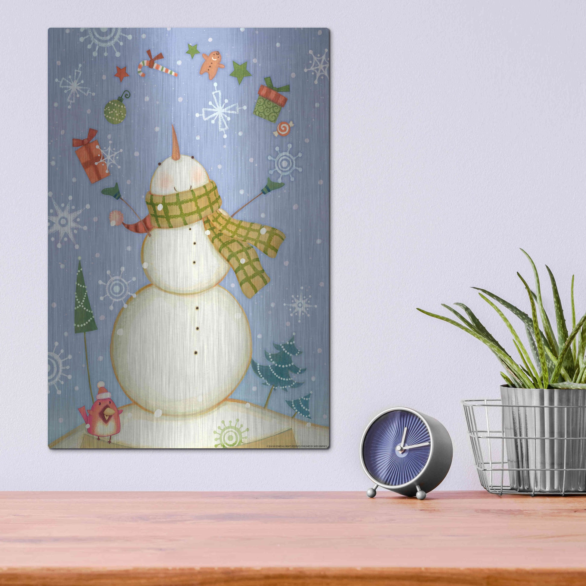 Luxe Metal Art 'Snowman 1 Nb' by Viv Eisner, Metal Wall Art,12x16