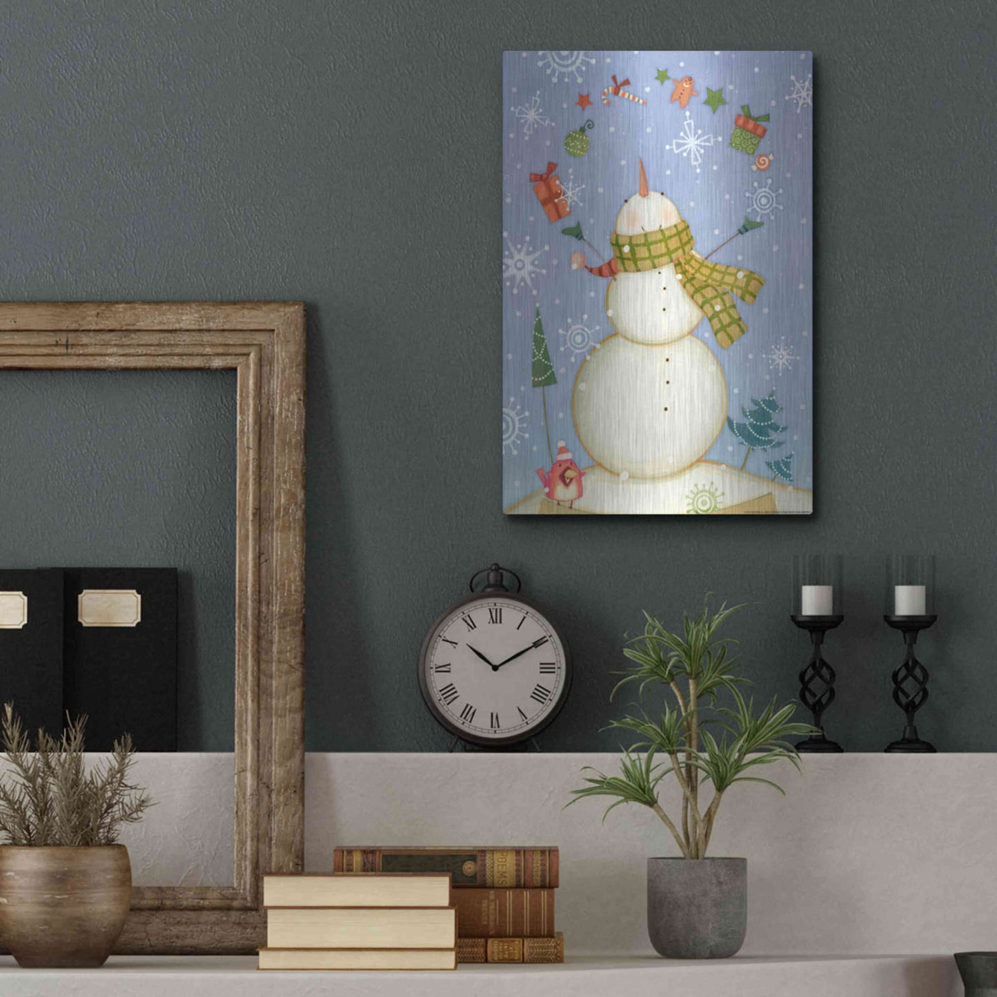 Luxe Metal Art 'Snowman 1 Nb' by Viv Eisner, Metal Wall Art,12x16