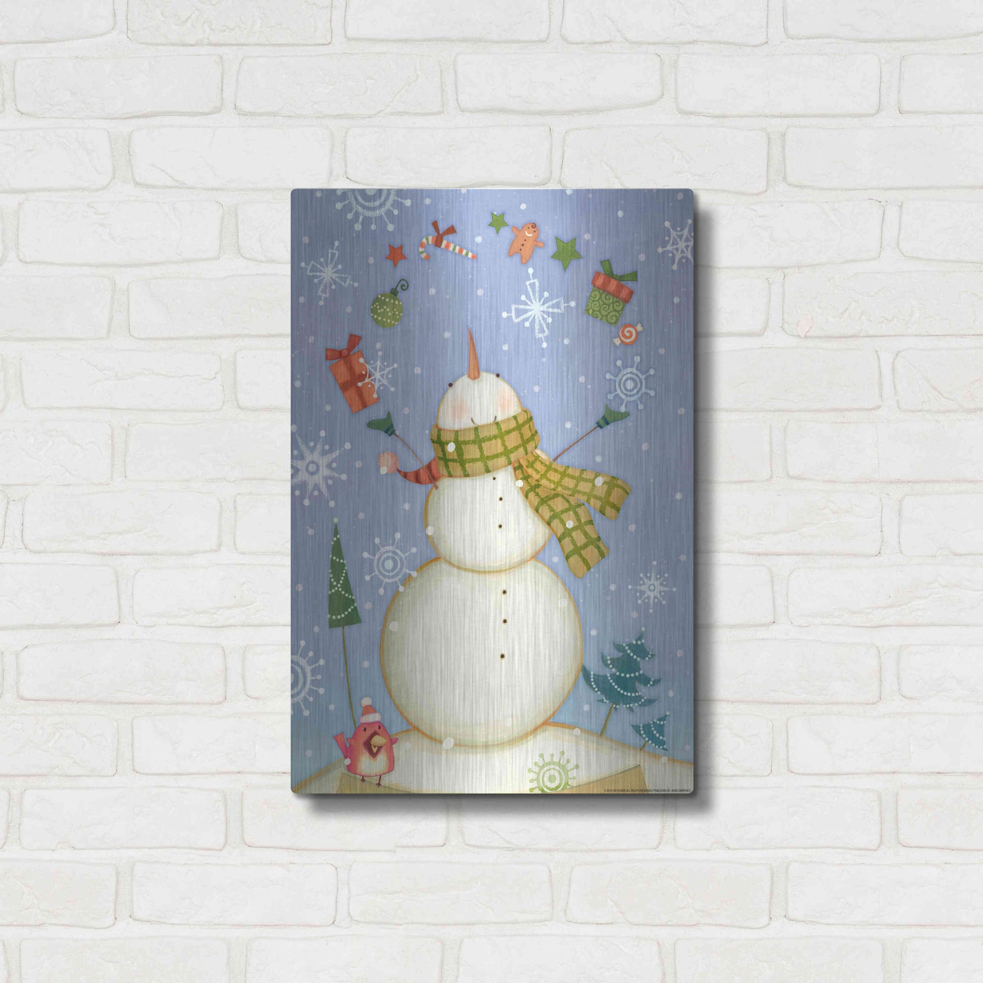 Luxe Metal Art 'Snowman 1 Nb' by Viv Eisner, Metal Wall Art,16x24