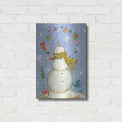 Luxe Metal Art 'Snowman 1 Nb' by Viv Eisner, Metal Wall Art,16x24