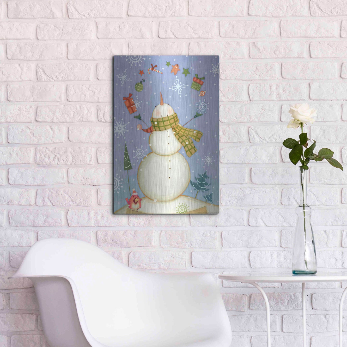 Luxe Metal Art 'Snowman 1 Nb' by Viv Eisner, Metal Wall Art,16x24