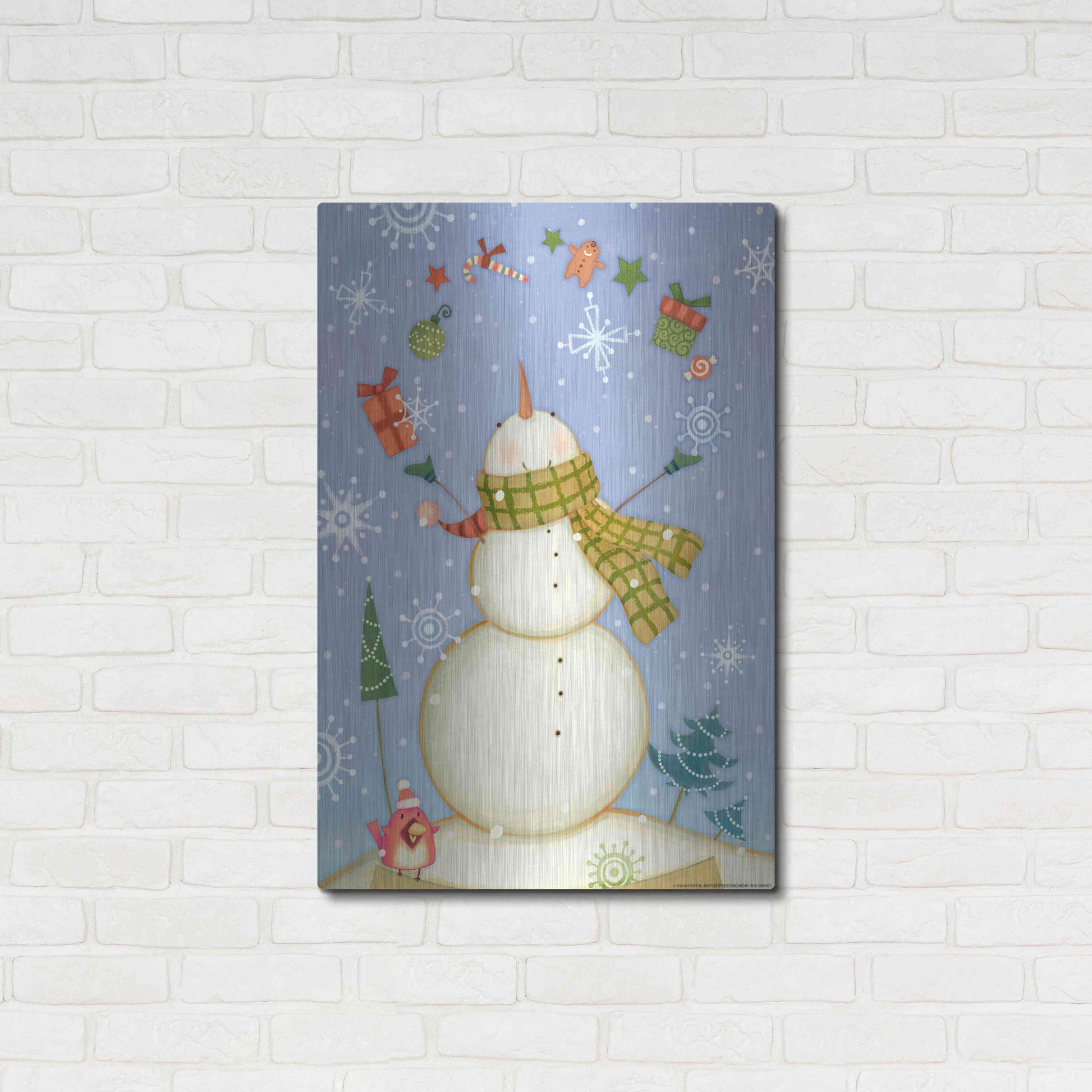 Luxe Metal Art 'Snowman 1 Nb' by Viv Eisner, Metal Wall Art,24x36