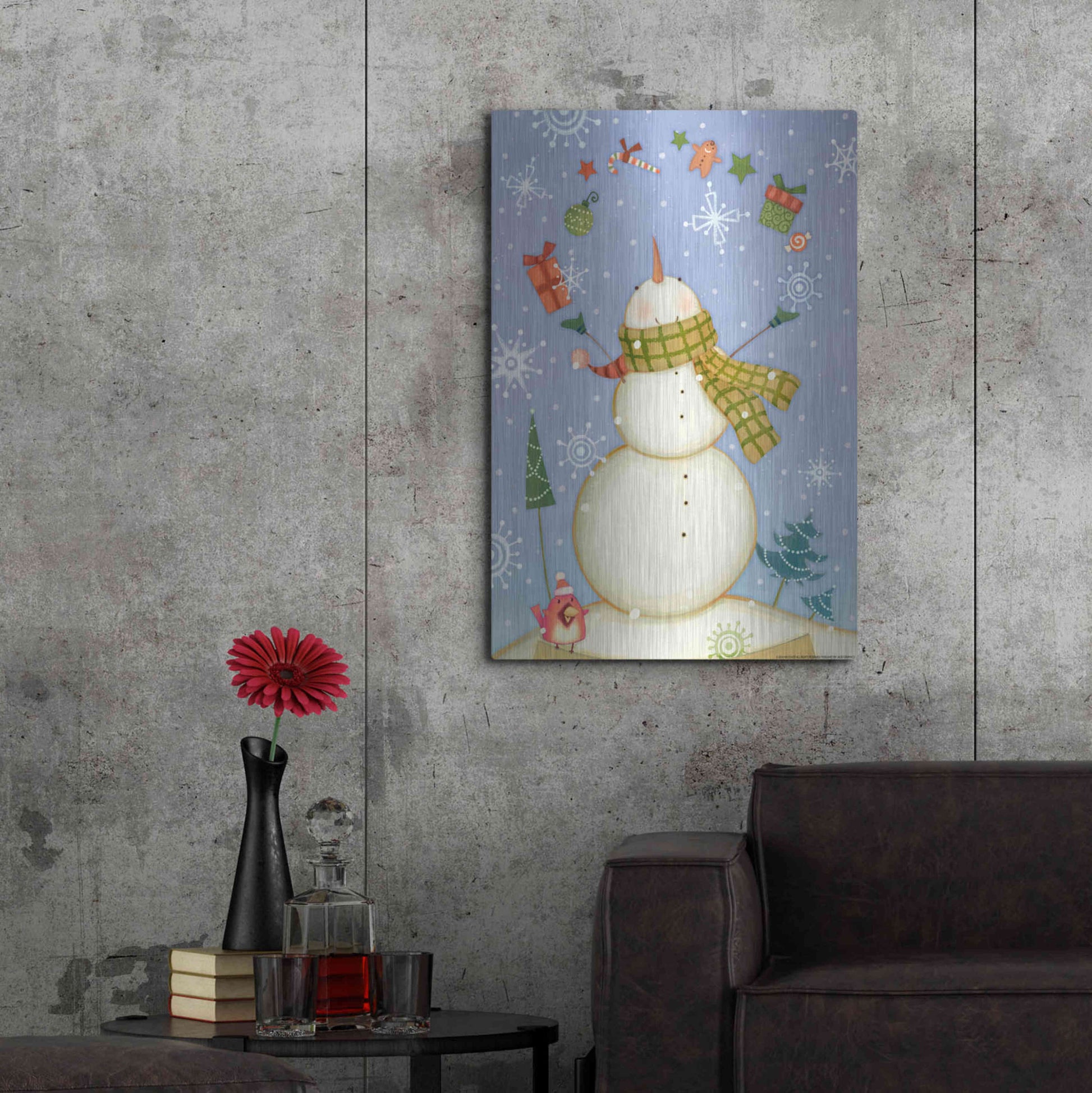 Luxe Metal Art 'Snowman 1 Nb' by Viv Eisner, Metal Wall Art,24x36