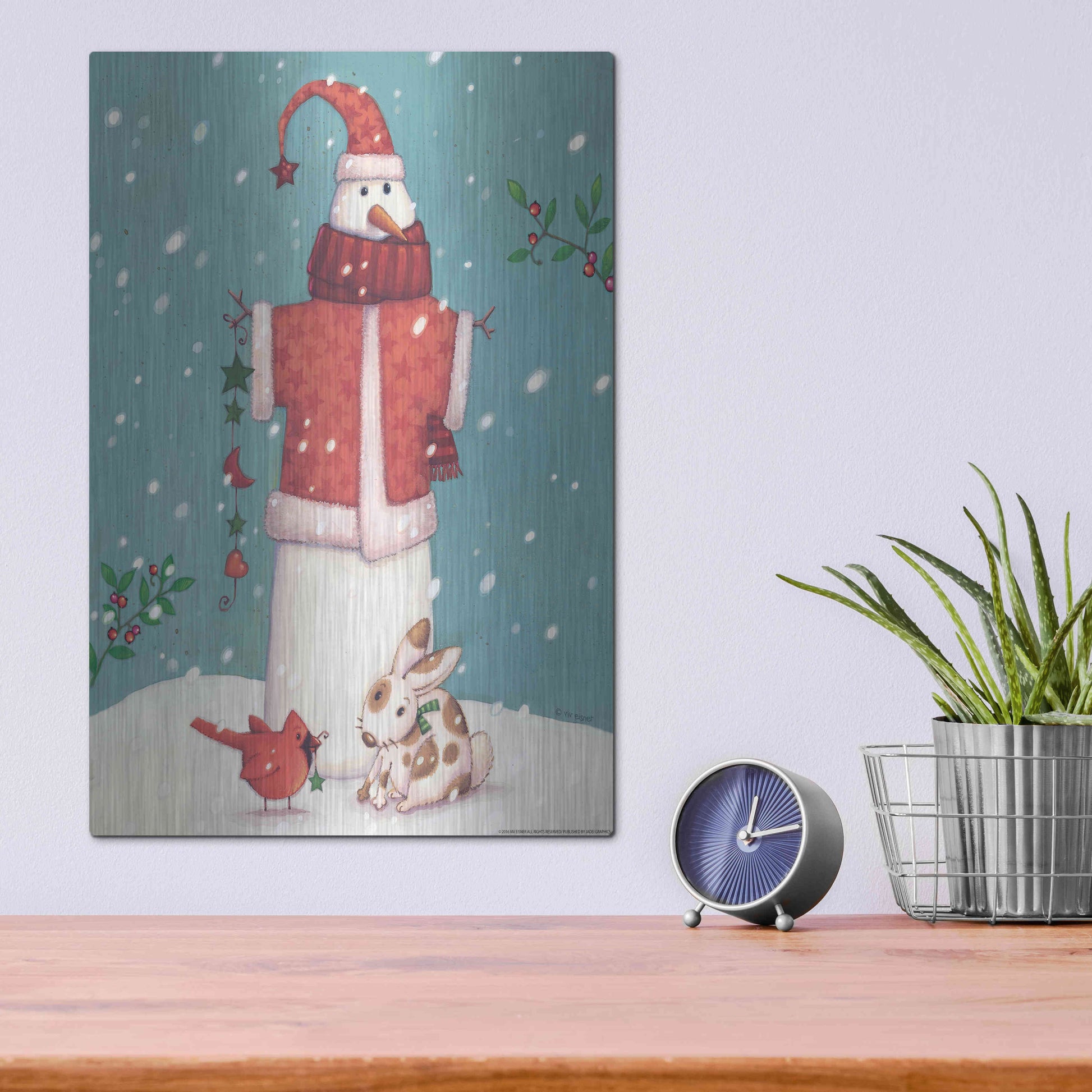 Luxe Metal Art 'Snowman 3' by Viv Eisner, Metal Wall Art,12x16