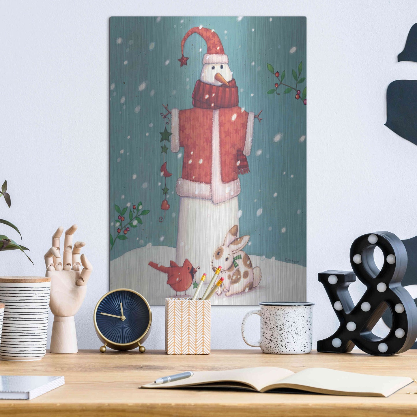 Luxe Metal Art 'Snowman 3' by Viv Eisner, Metal Wall Art,12x16