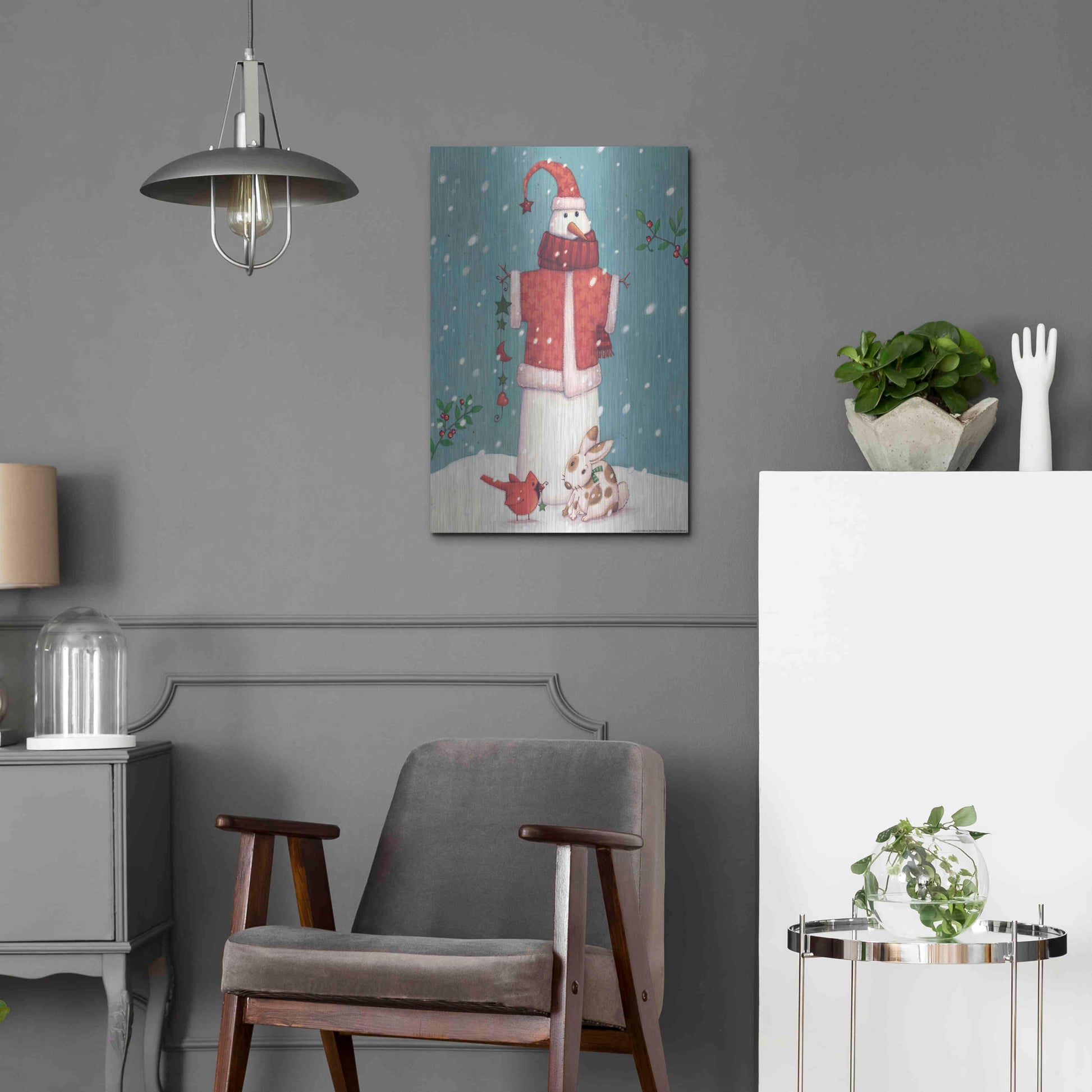 Luxe Metal Art 'Snowman 3' by Viv Eisner, Metal Wall Art,16x24
