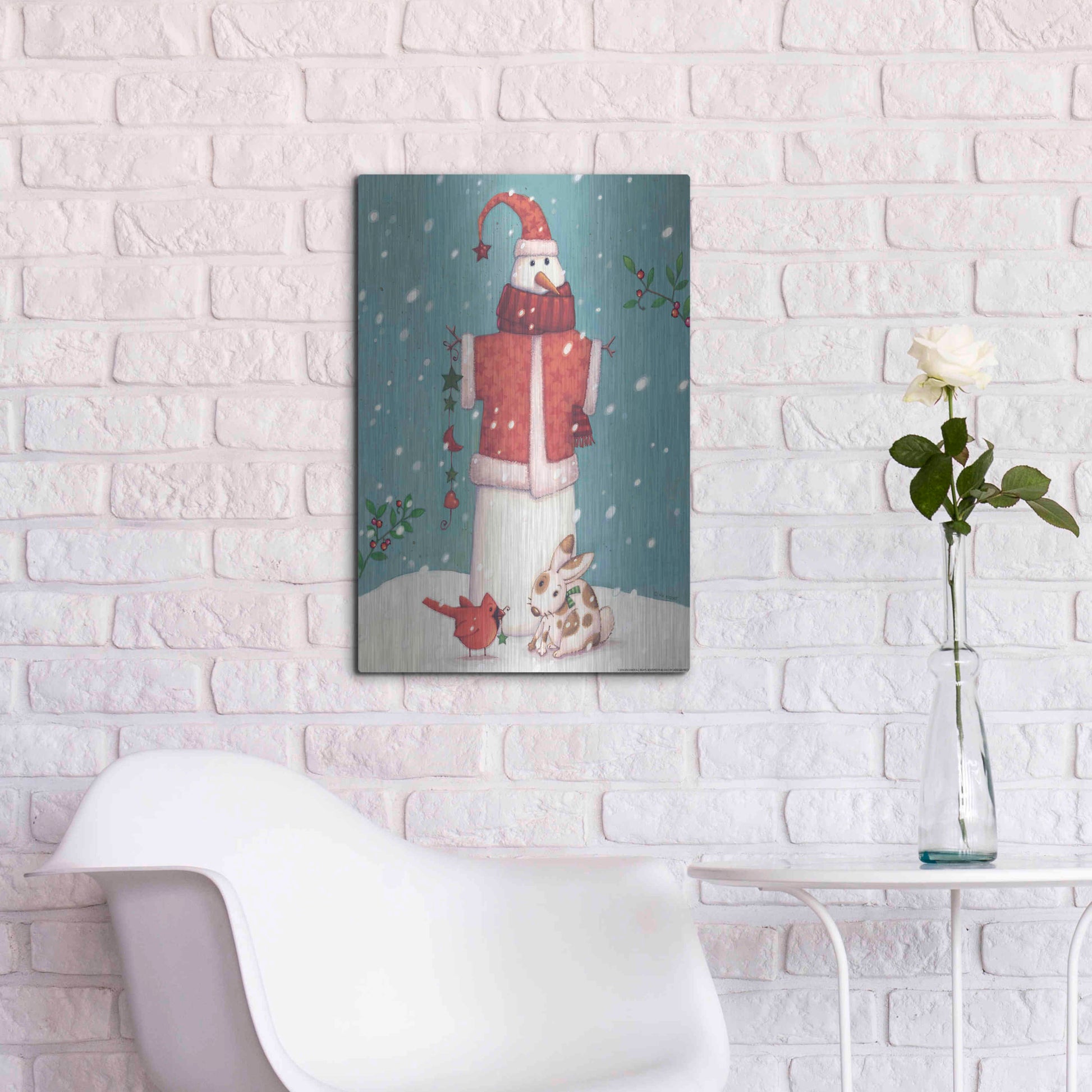Luxe Metal Art 'Snowman 3' by Viv Eisner, Metal Wall Art,16x24