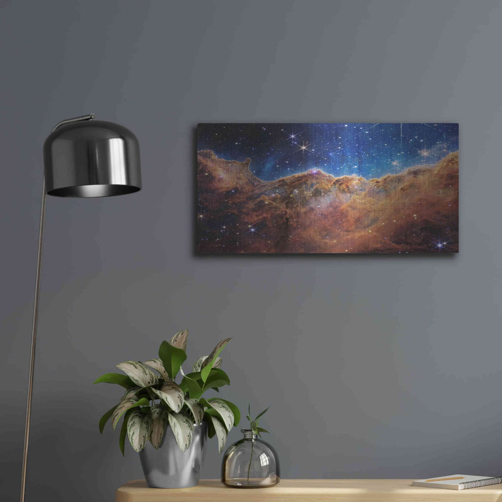 'Cosmic Cliffs 2 in the Carina Nebula' by NASA Space Photos – Metal Wall Art, 24x12 room view