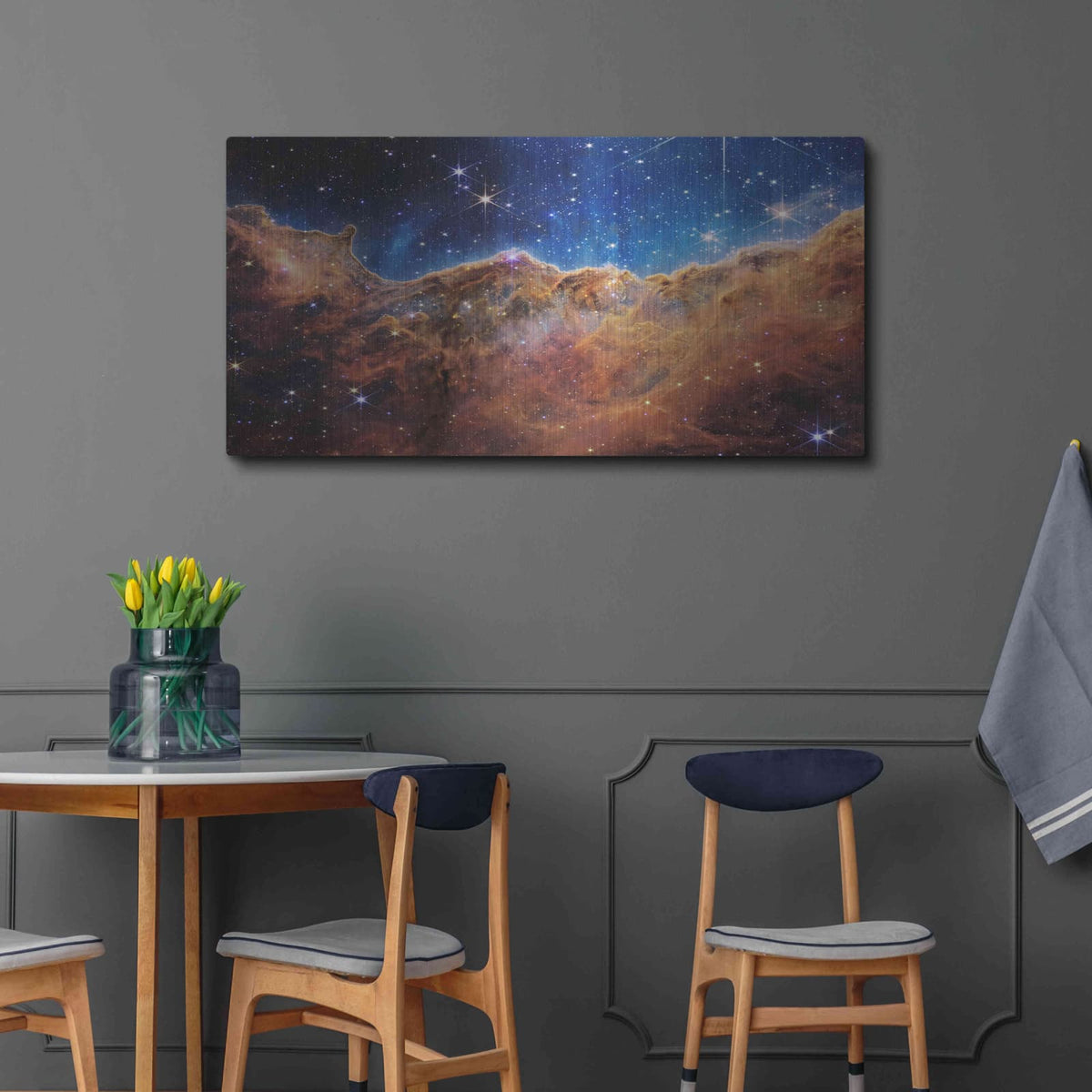 'Cosmic Cliffs 2 in the Carina Nebula' by NASA Space Photos – Metal Wall Art, 48x24 room view