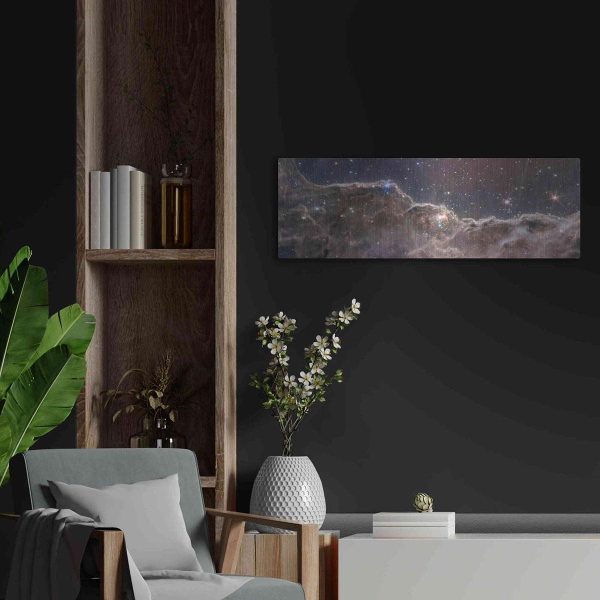 'Cosmic Cliffs in the Carina Nebula' by NASA Space Photos – Metal Wall Art, 36x12 room view